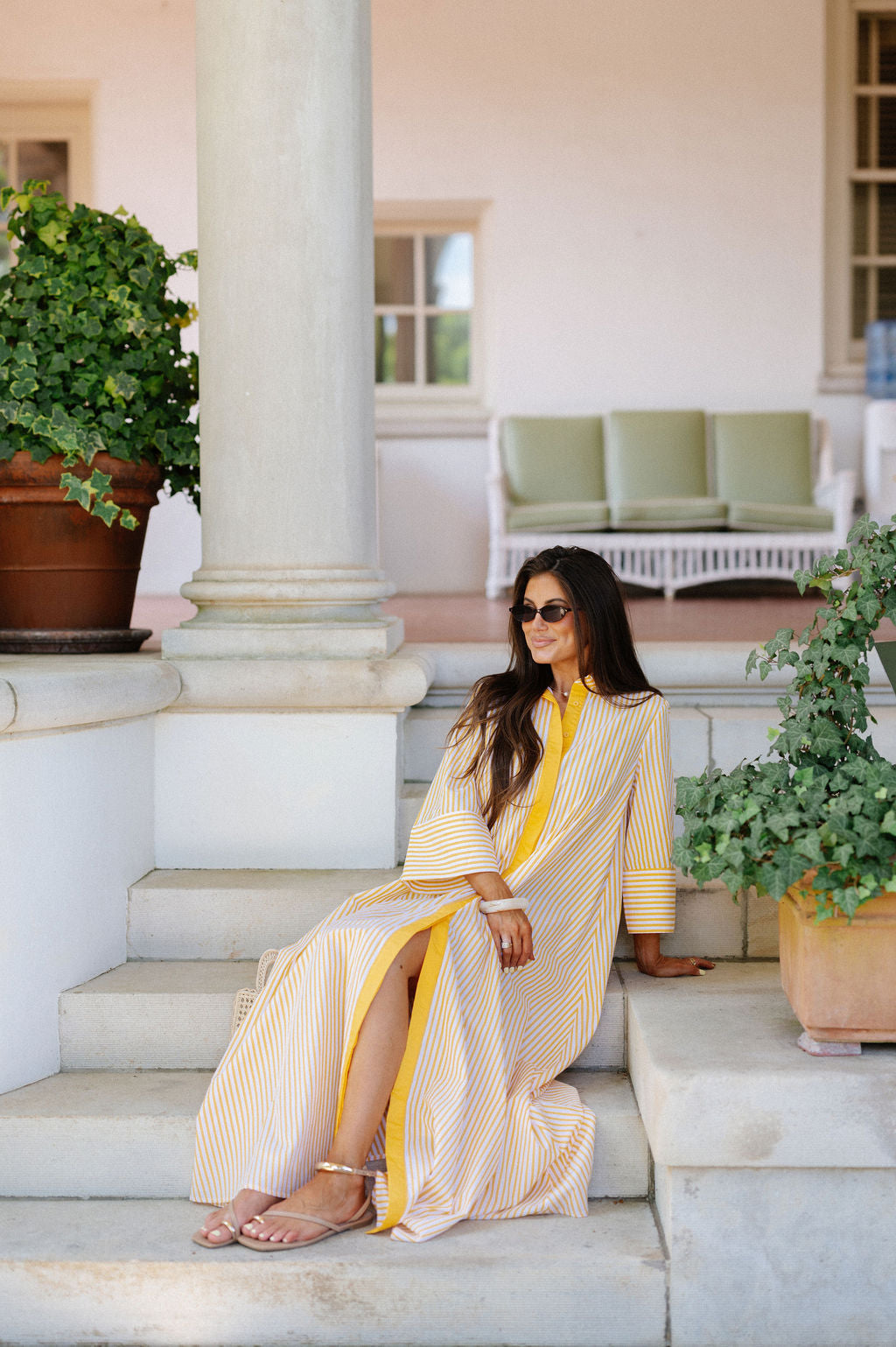 Archer Striped Shirt Dress-Yellow