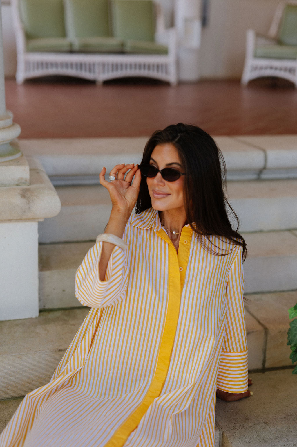 Archer Striped Shirt Dress-Yellow