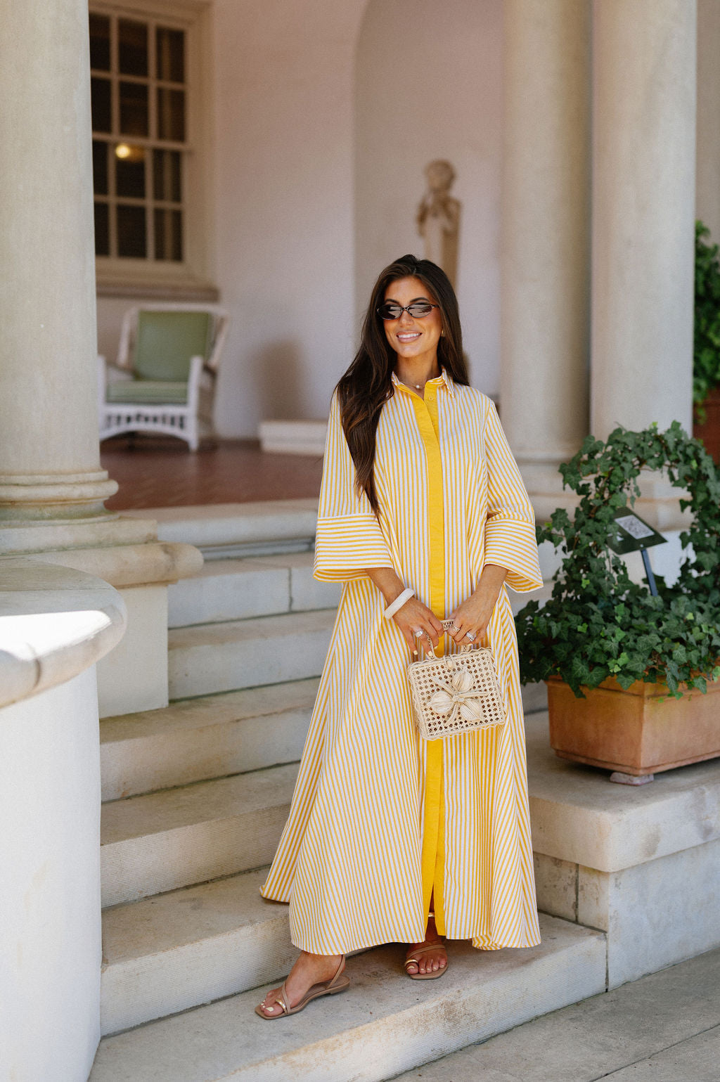 Archer Striped Shirt Dress-Yellow