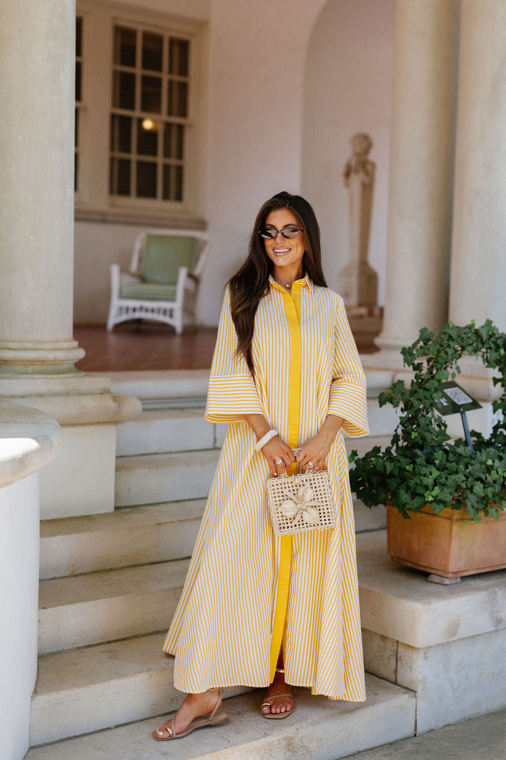 Archer Striped Shirt Dress-Yellow