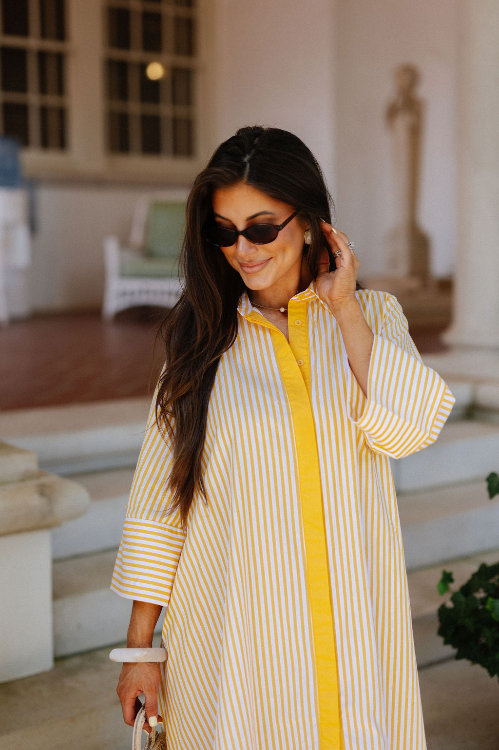 Archer Striped Shirt Dress-Yellow