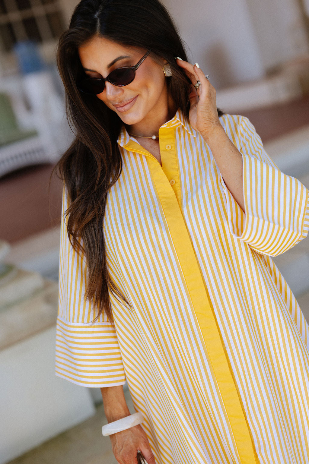 Archer Striped Shirt Dress-Yellow