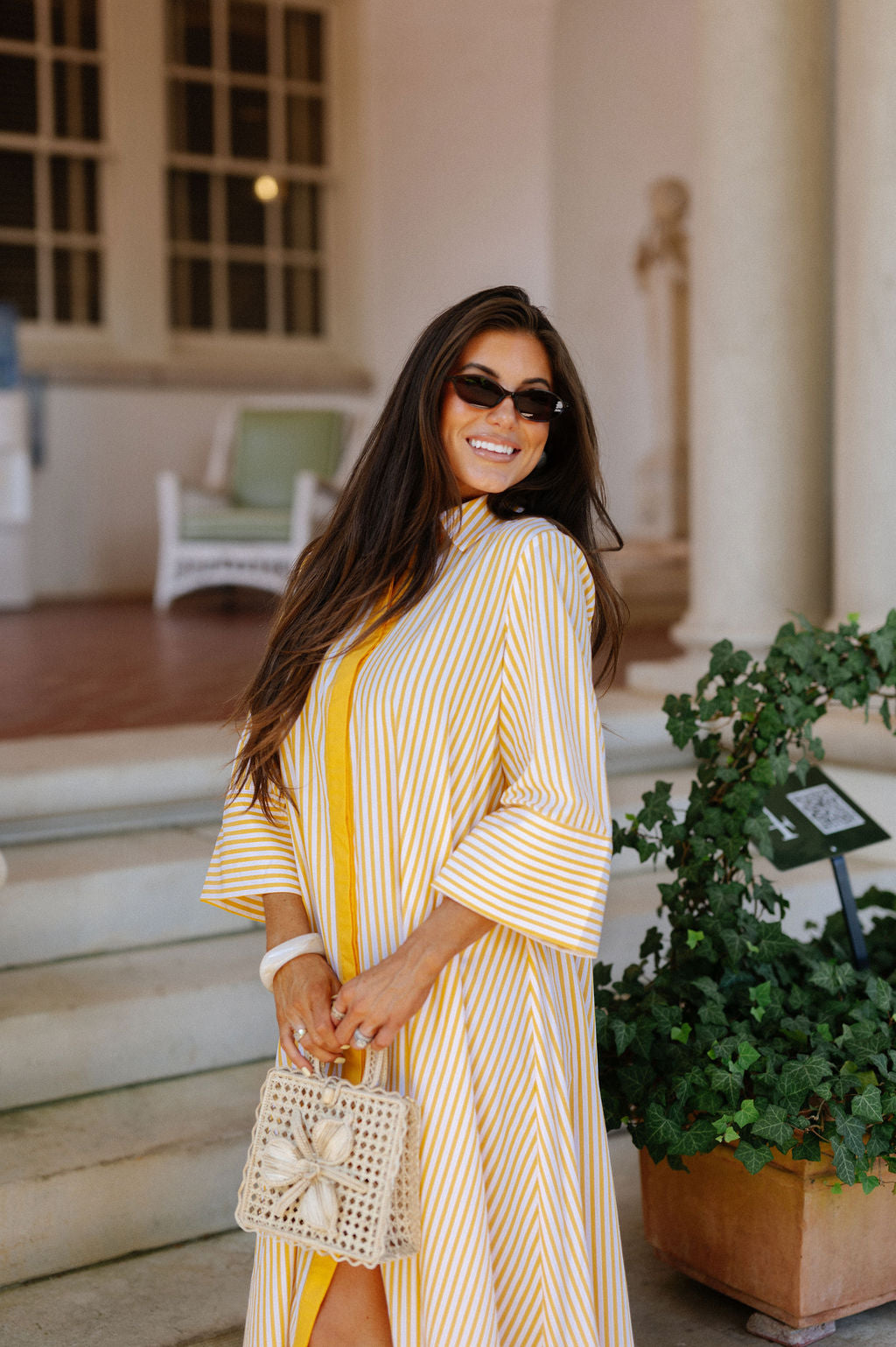 Archer Striped Shirt Dress-Yellow