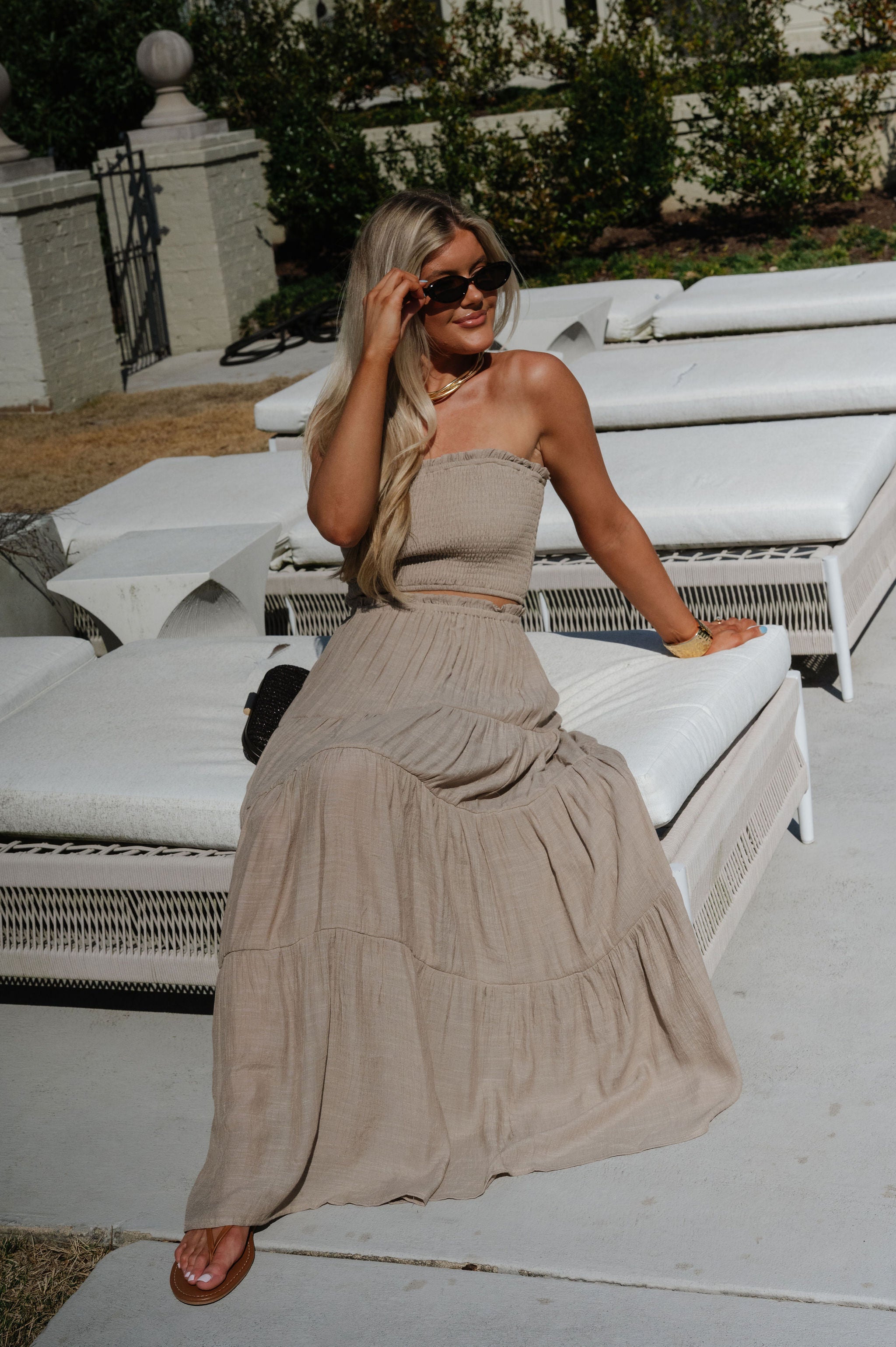 Jenni Tiered Skirt Set-Taupe