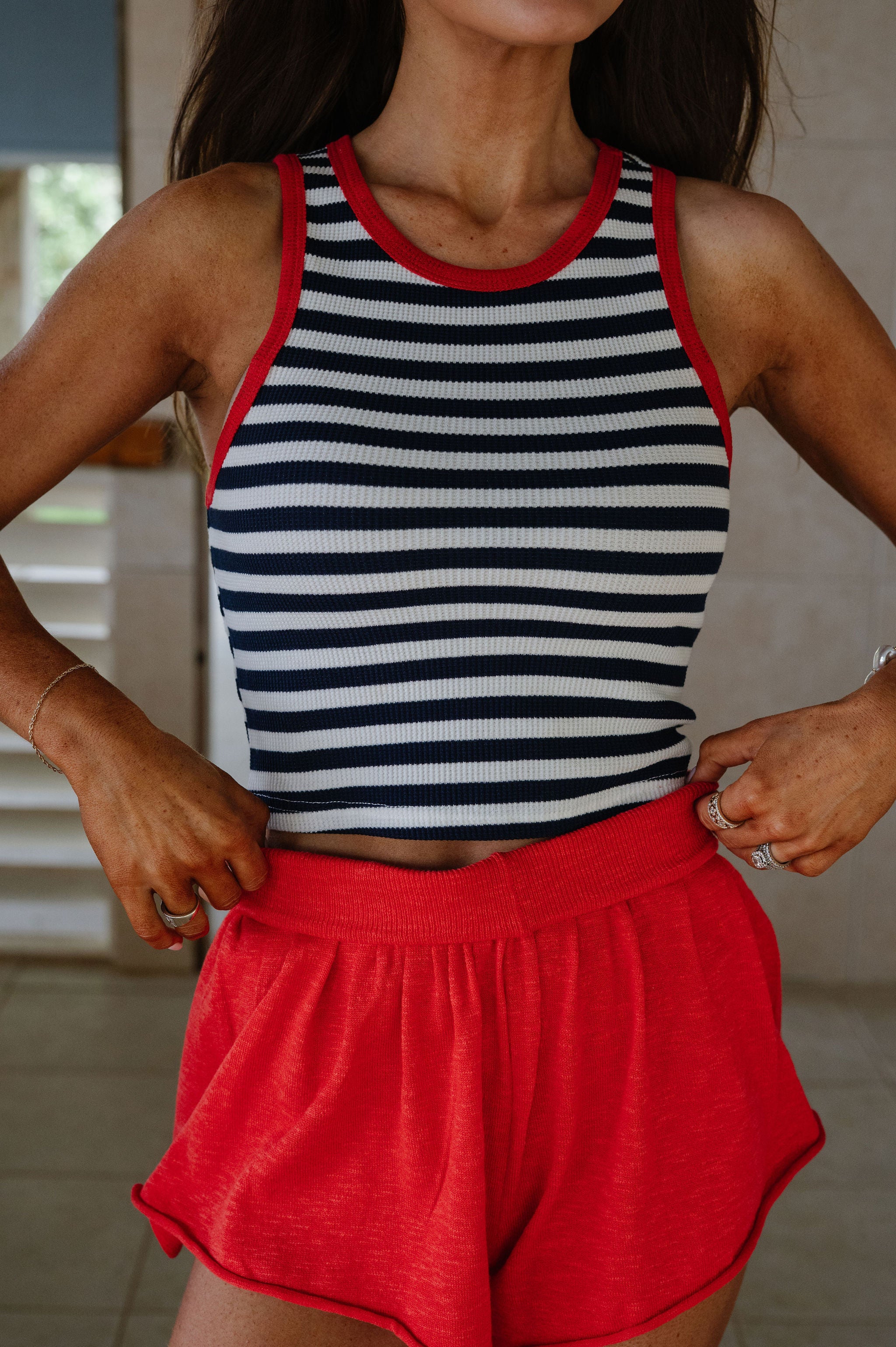 Minnie Striped Tank-Navy/Off White