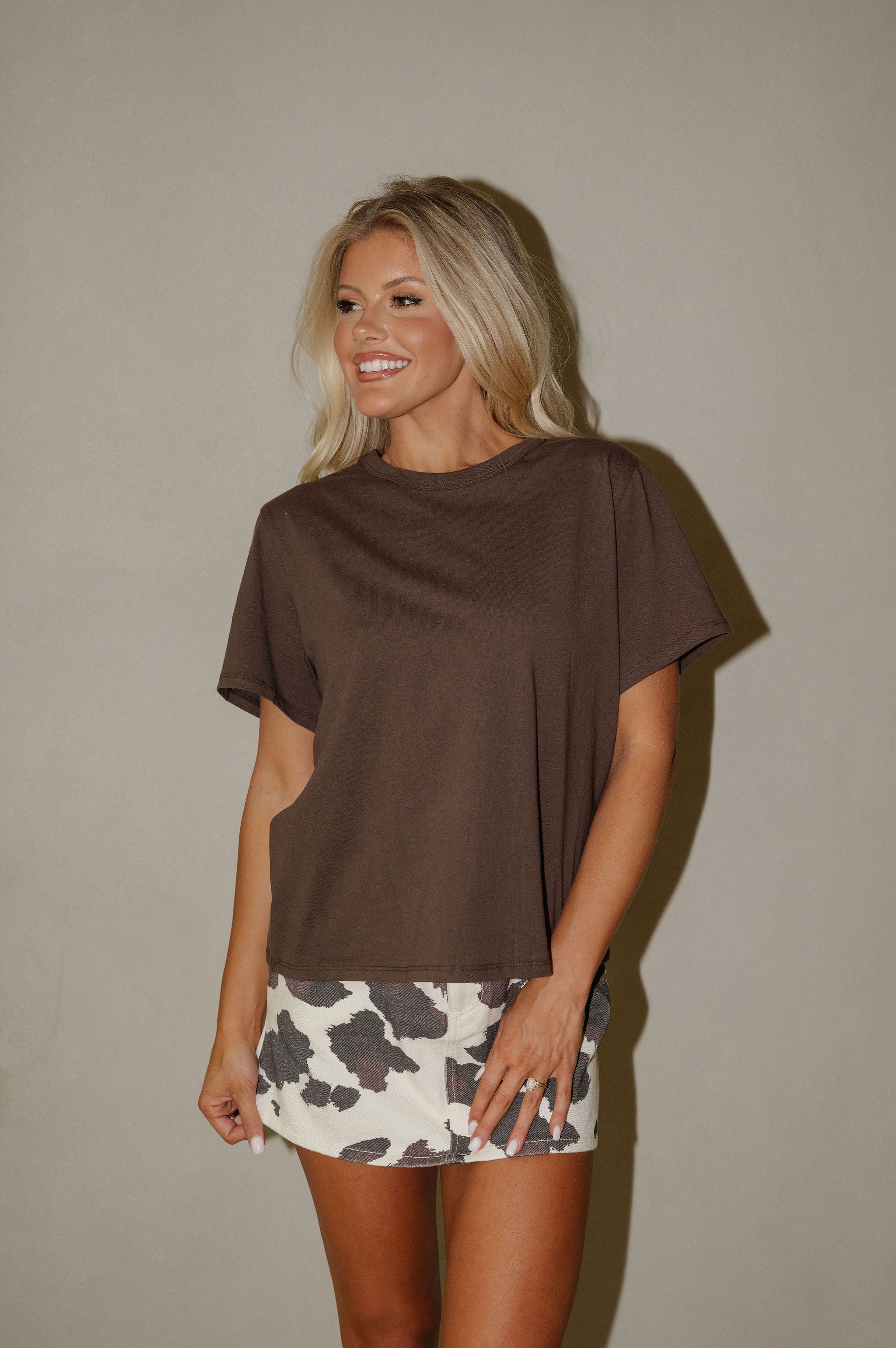 Jules Crewneck Top- Brown