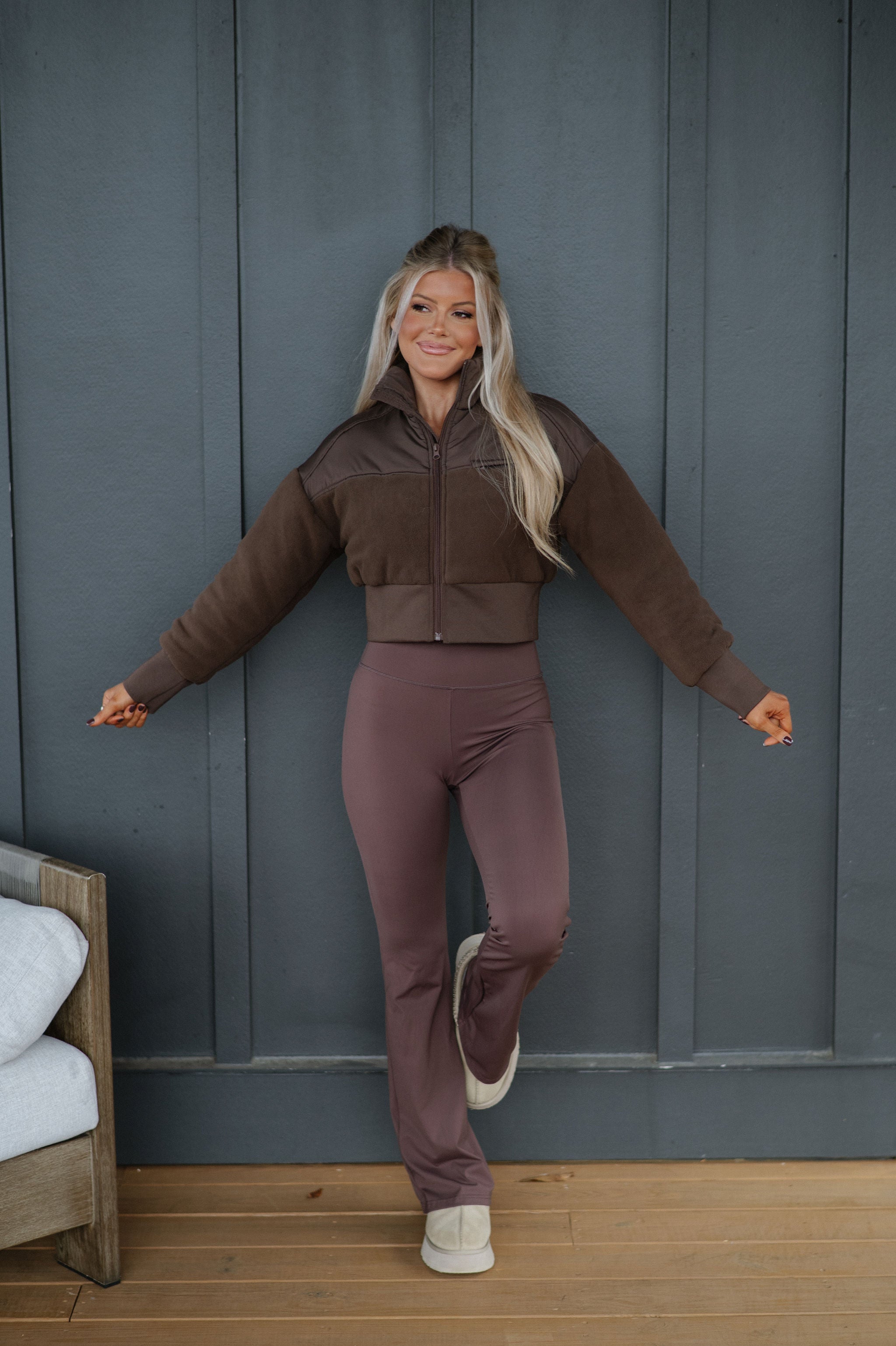 Fleece Cropped Jacket-Chocolate
