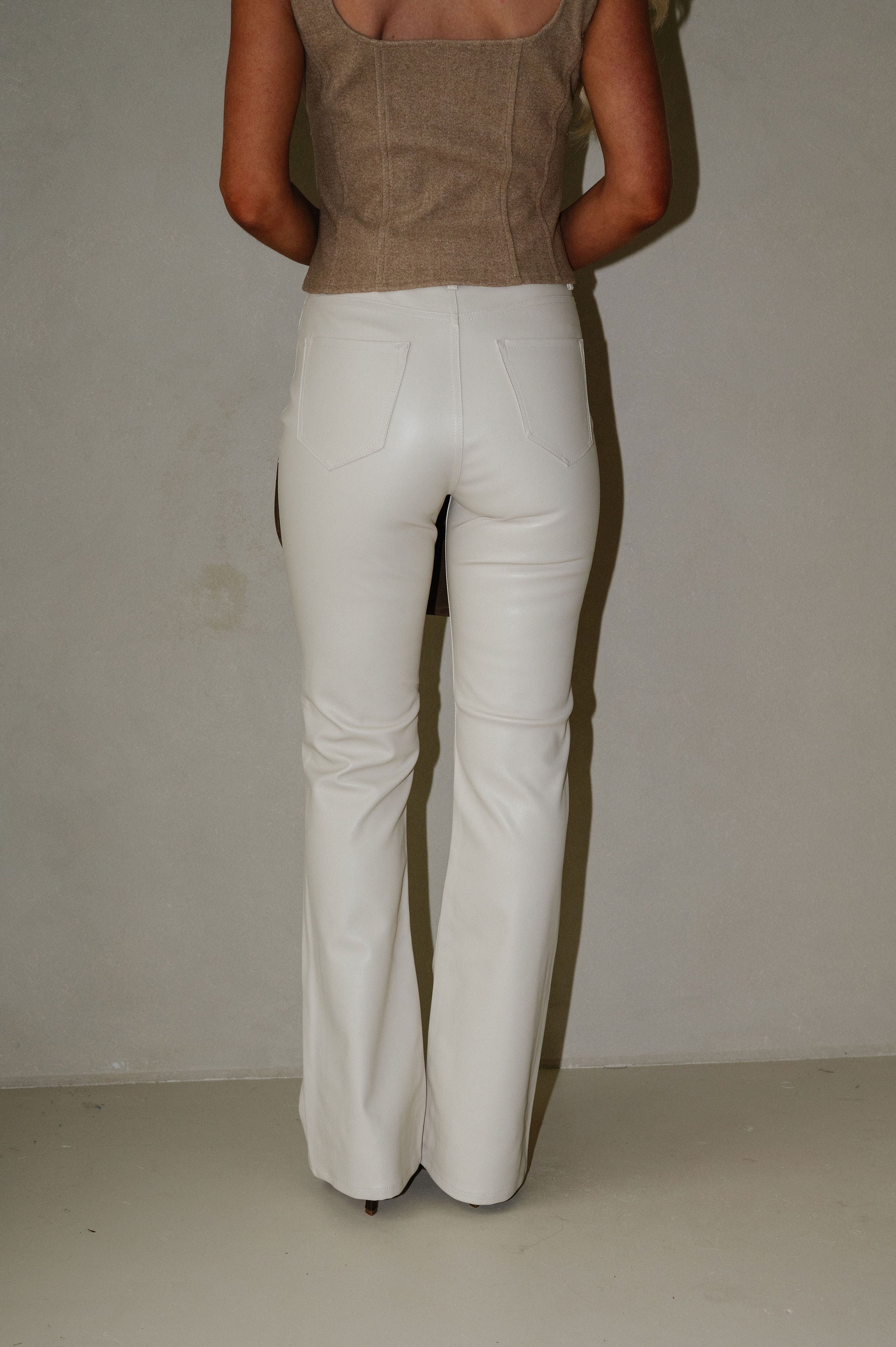 Leather Bootcut Pants-Cream