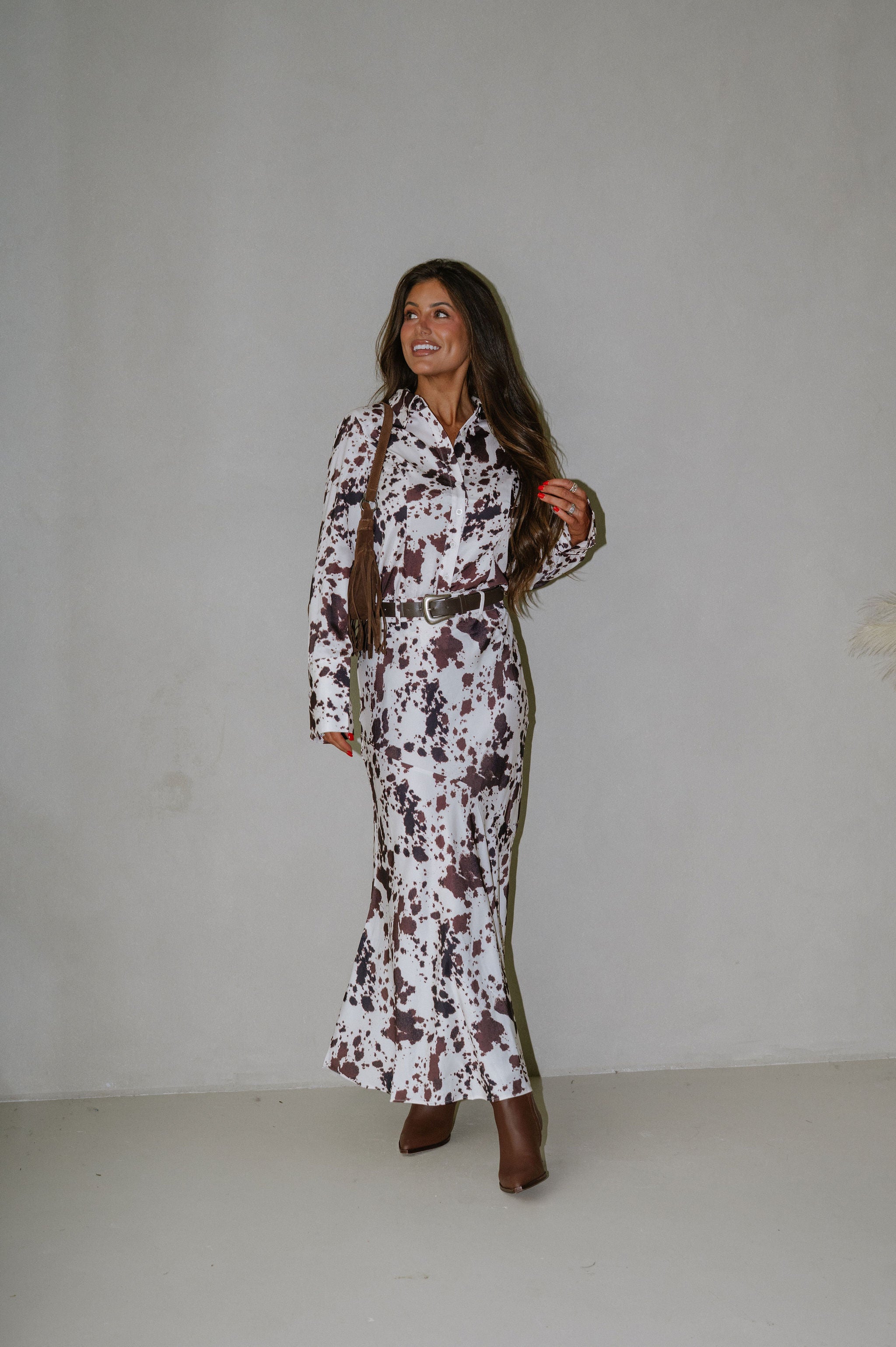 Steph Satin Shirt-Cow Print