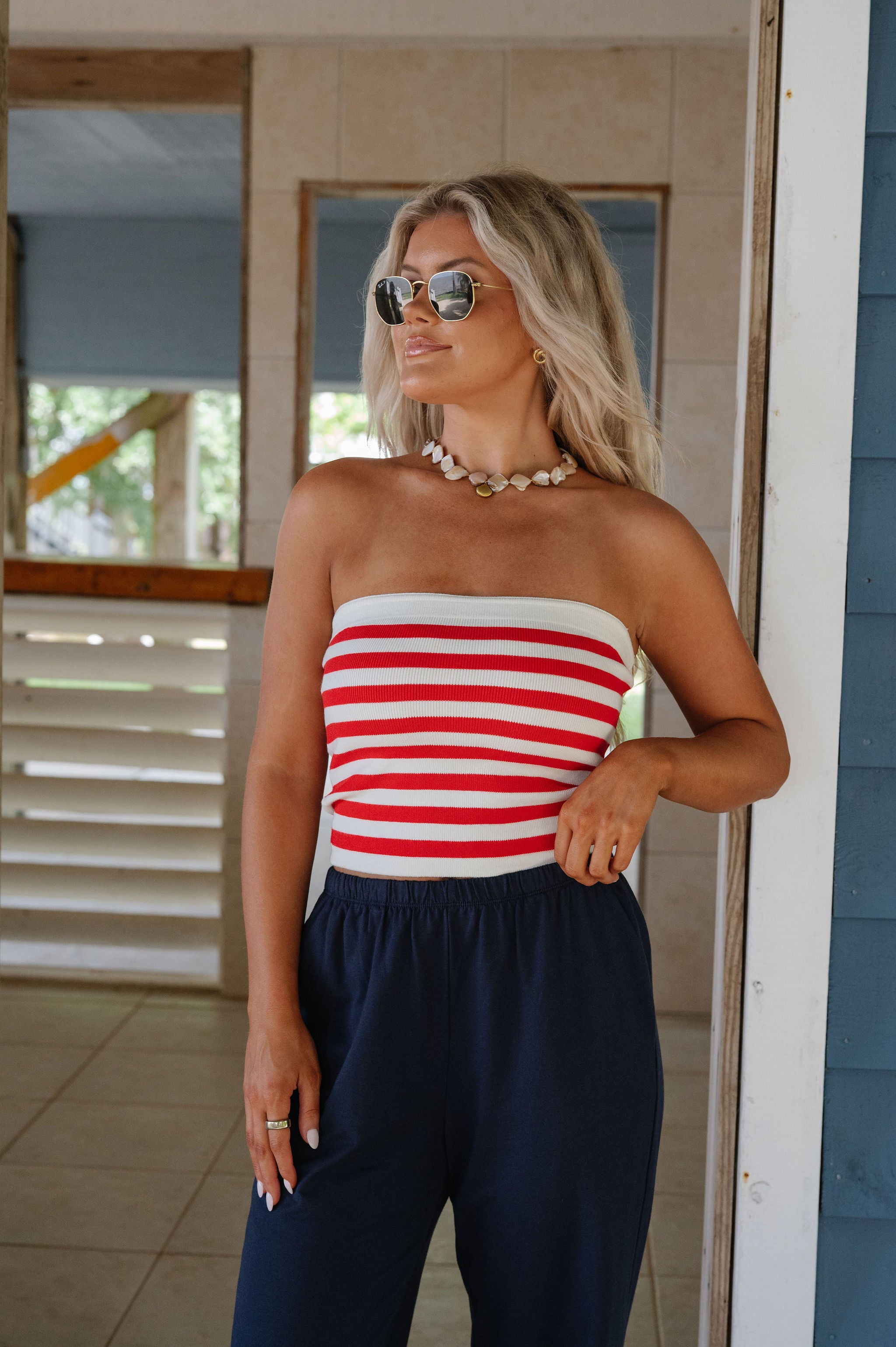 Electric Striped Tube Top- Red/Ivory