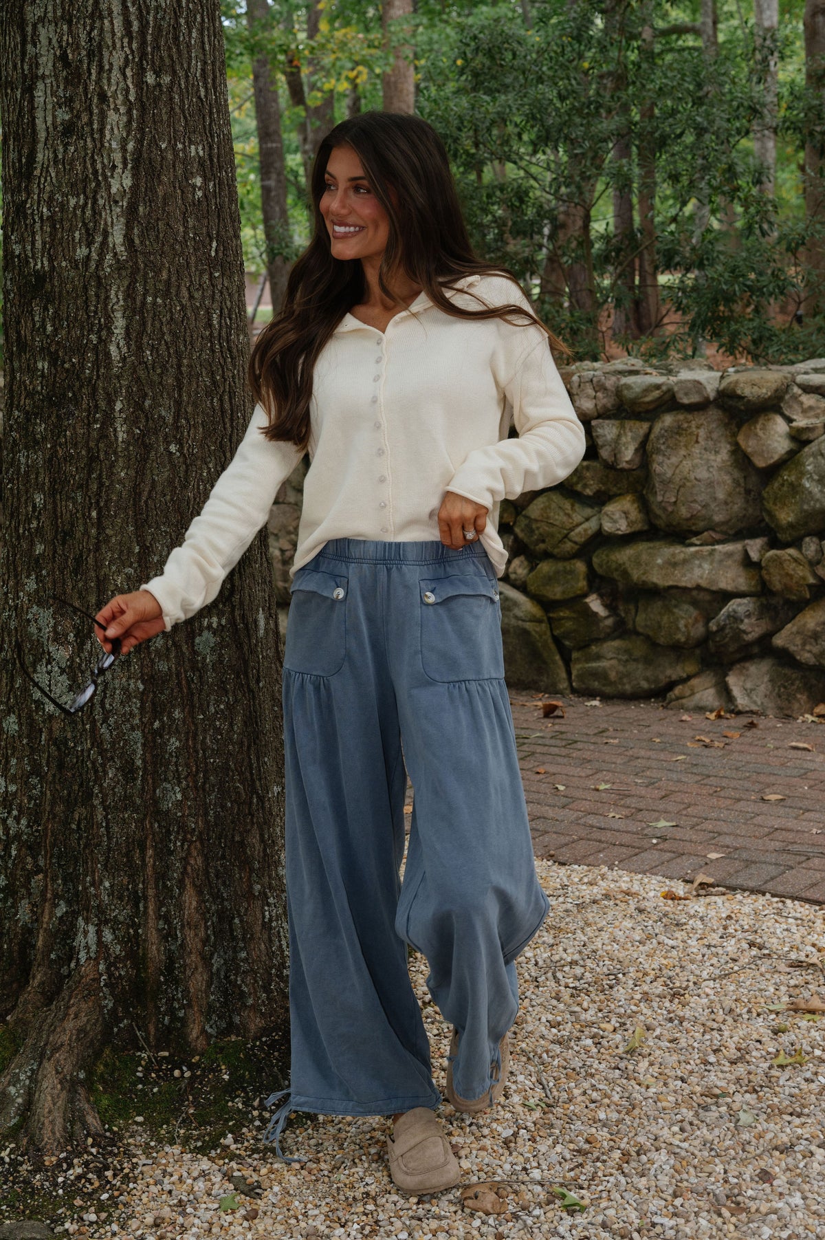 Darcy Wide Leg Cinch Pants-Blue