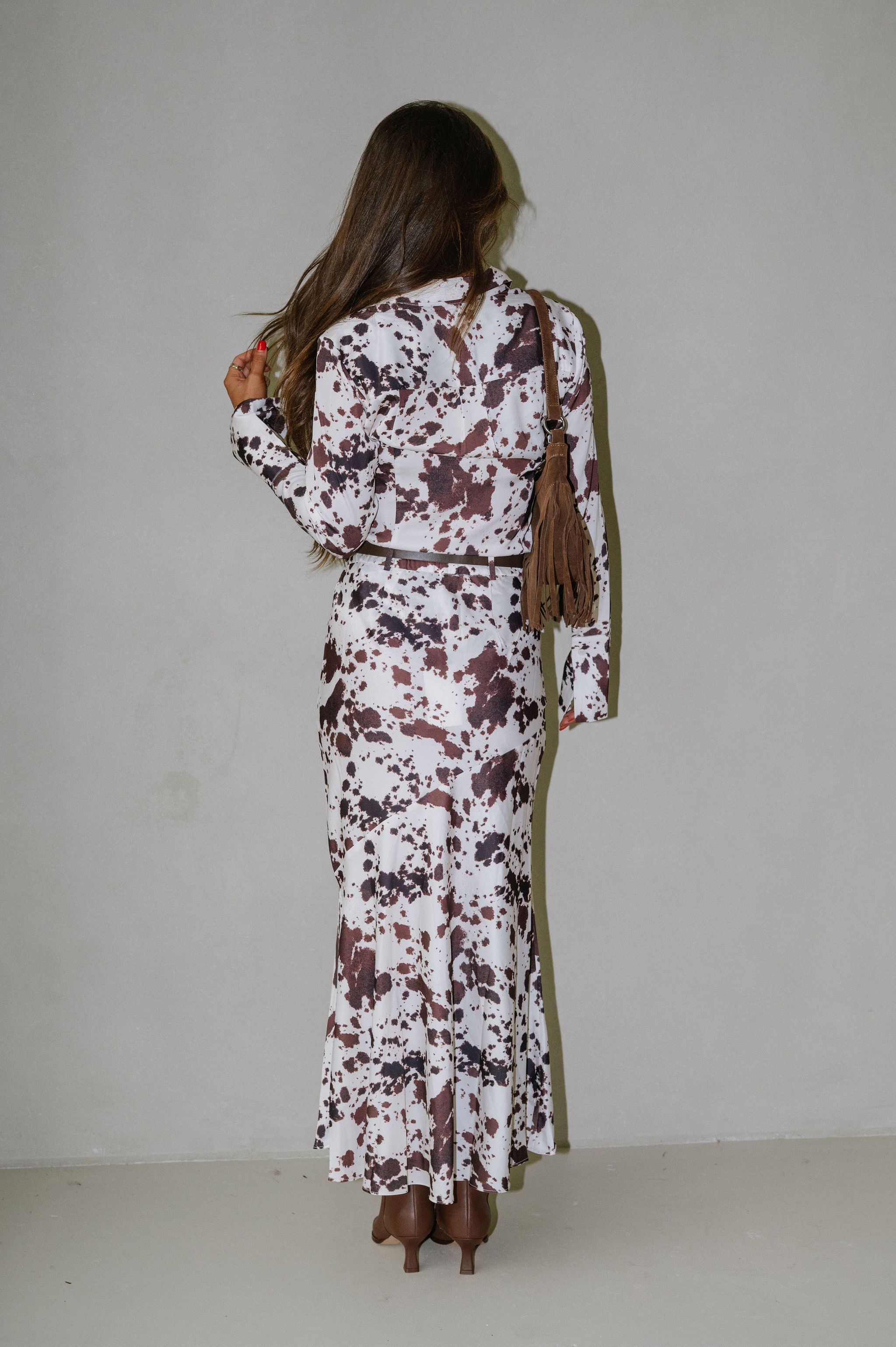 Steph Satin Shirt-Cow Print