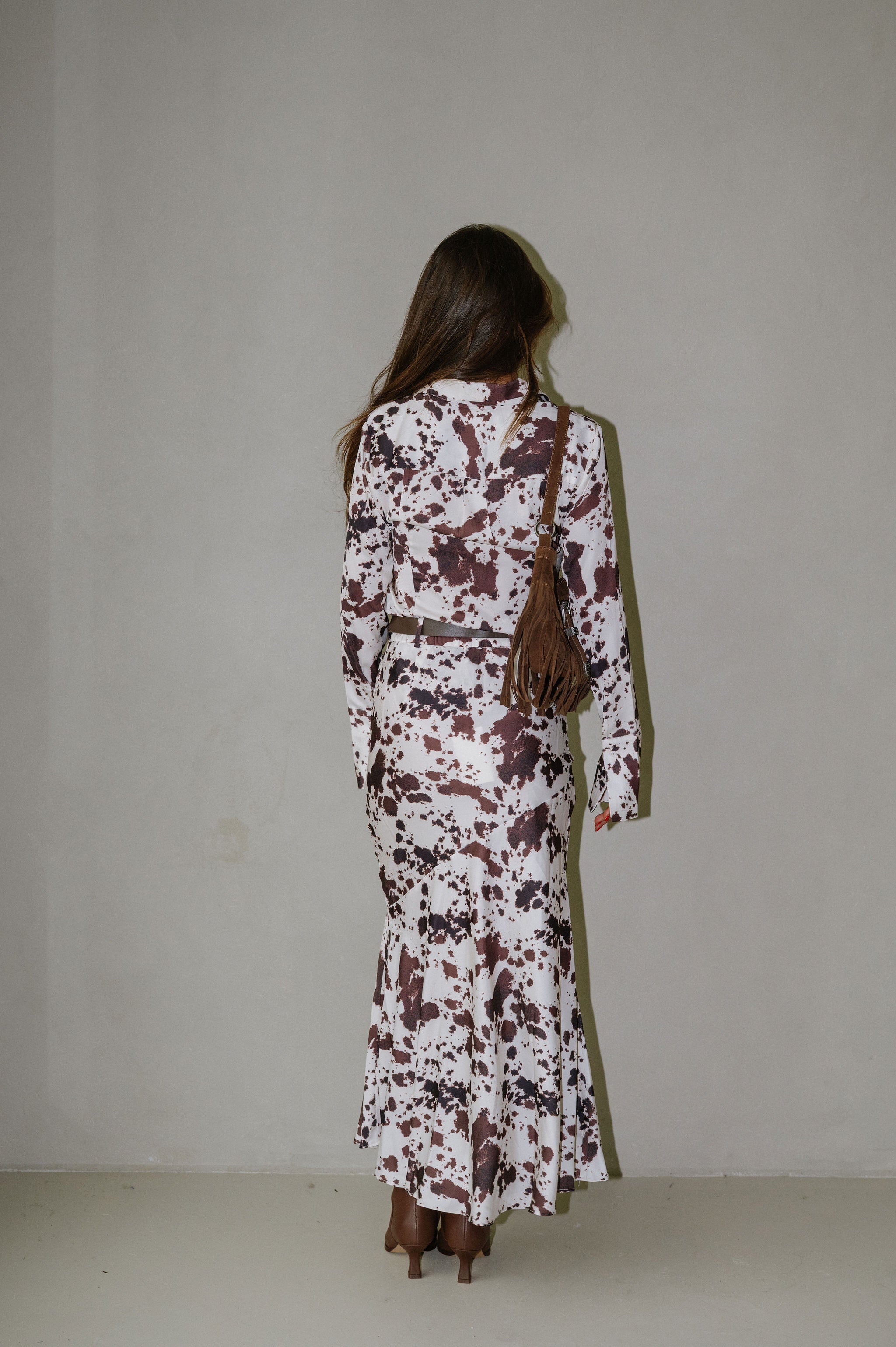 Steph Satin Shirt-Cow Print