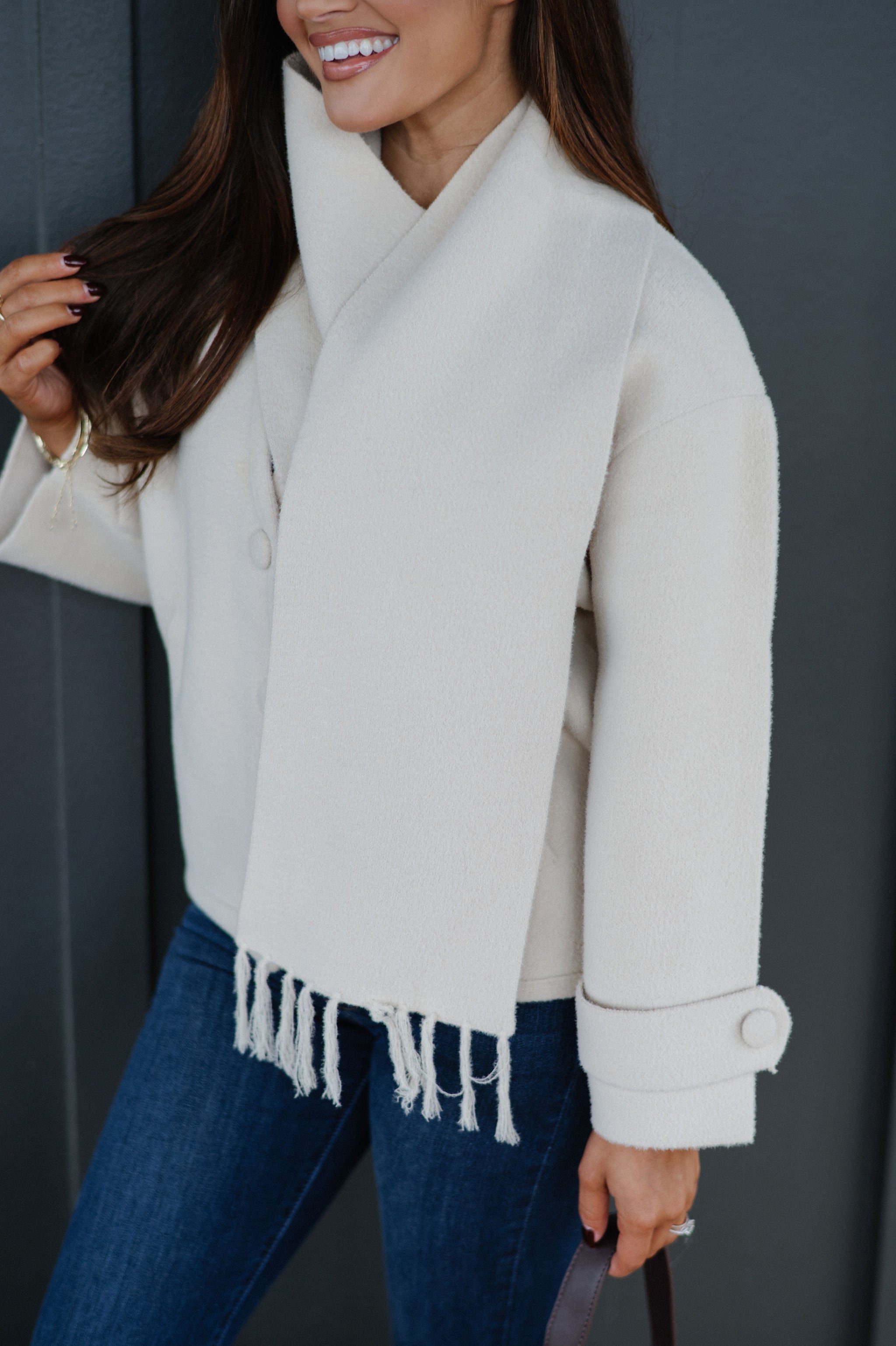 Scarf V-Neck Double Sided Jacket-Beige