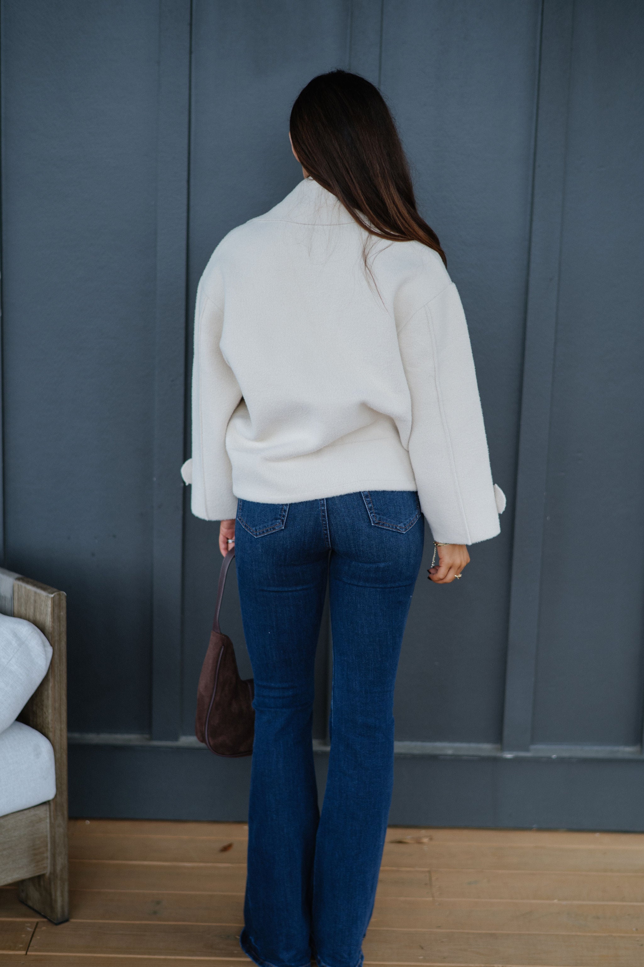 Scarf V-Neck Double Sided Jacket-Beige