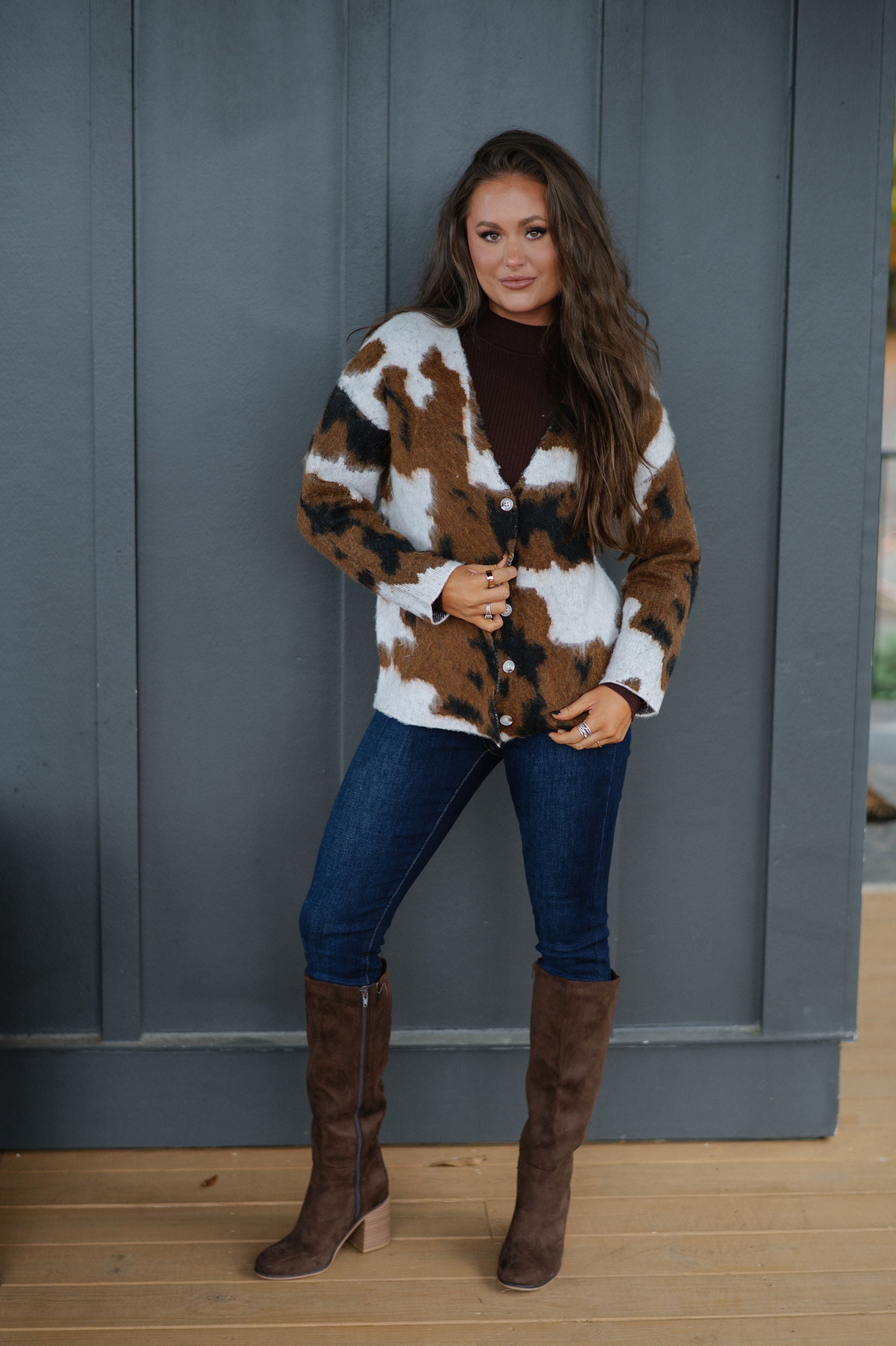 Quinn Printed Cardigan-Brown