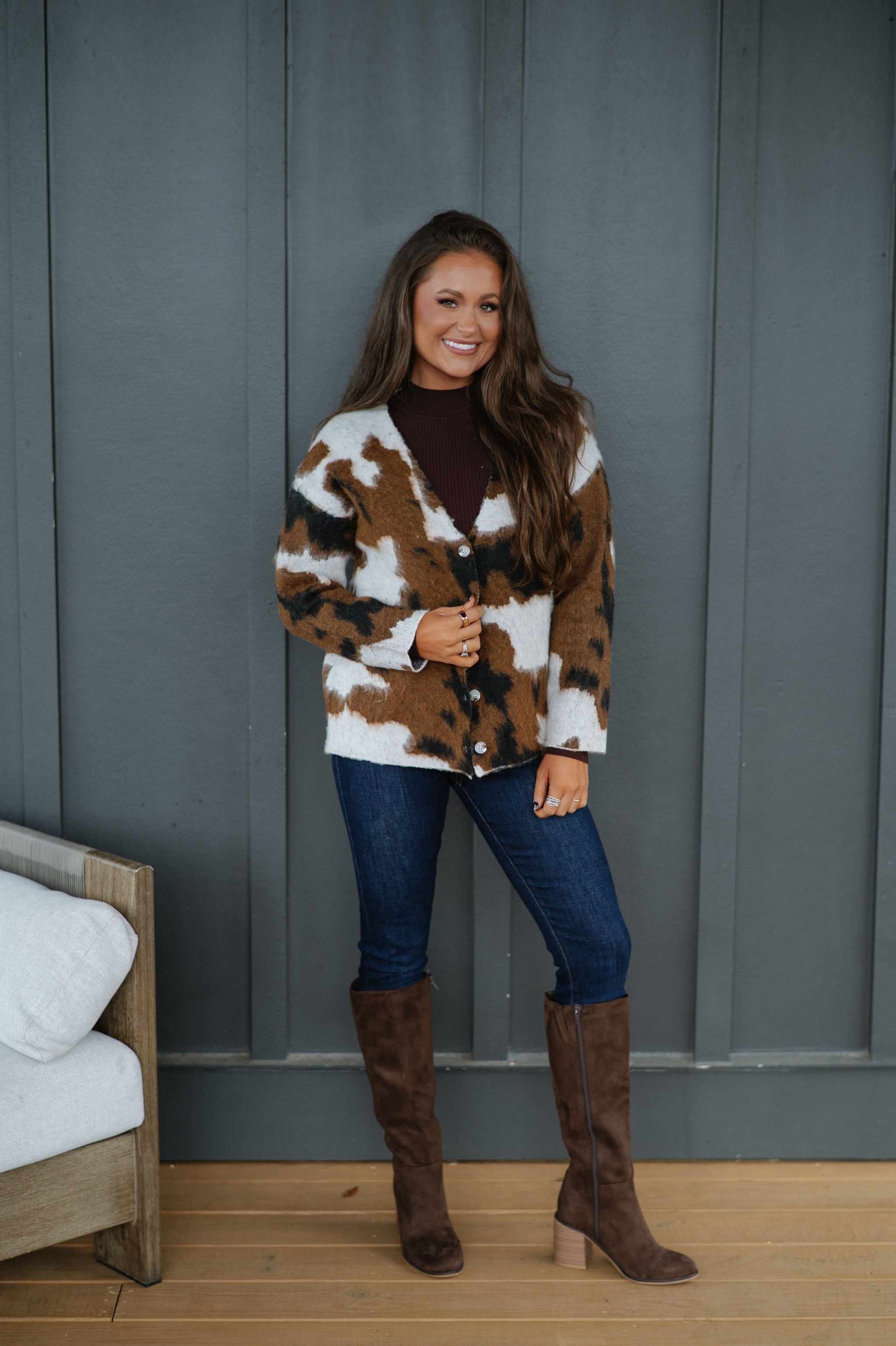 Quinn Printed Cardigan-Brown