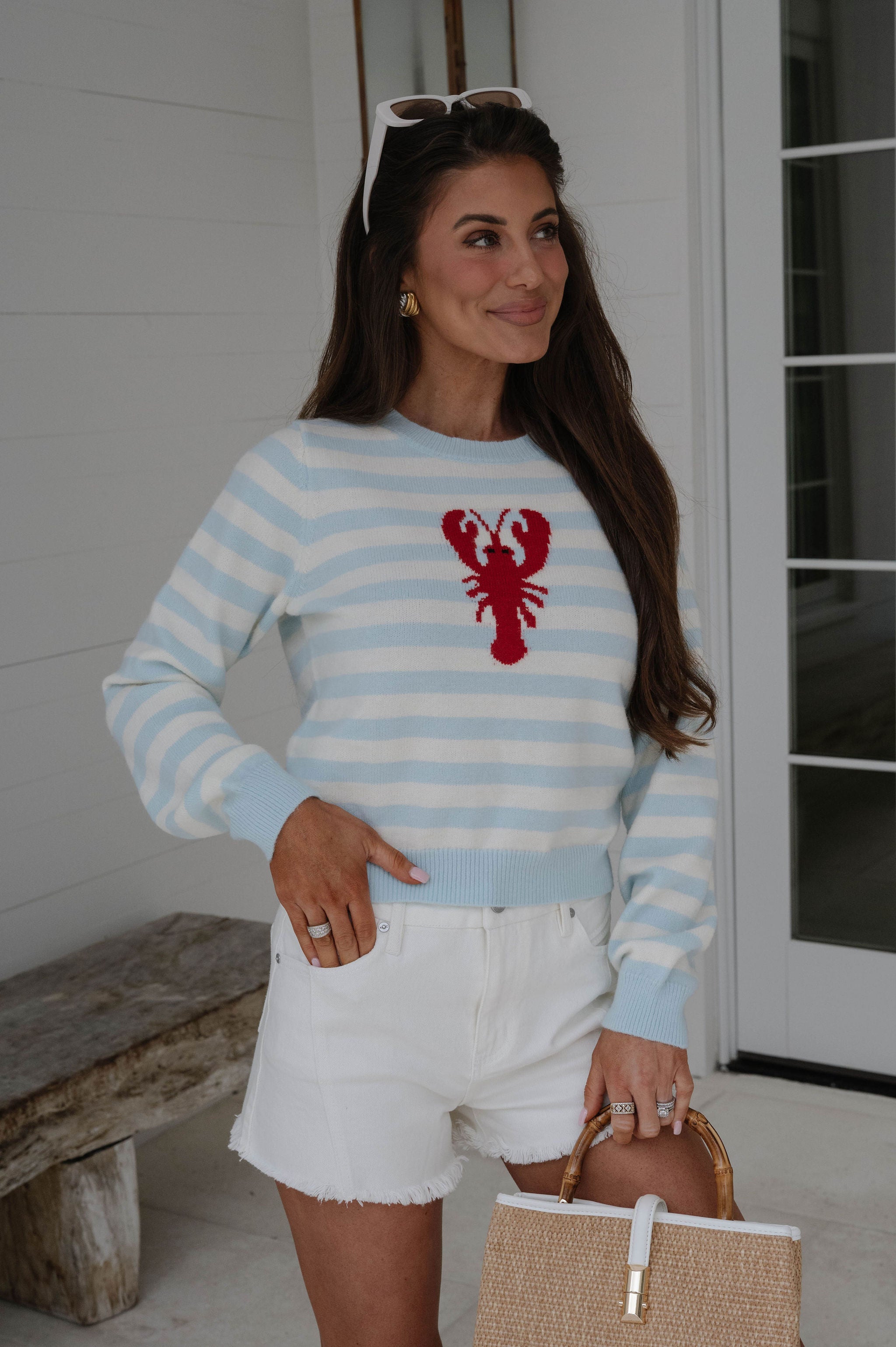 Striped Lobster Sweater-Light Blue