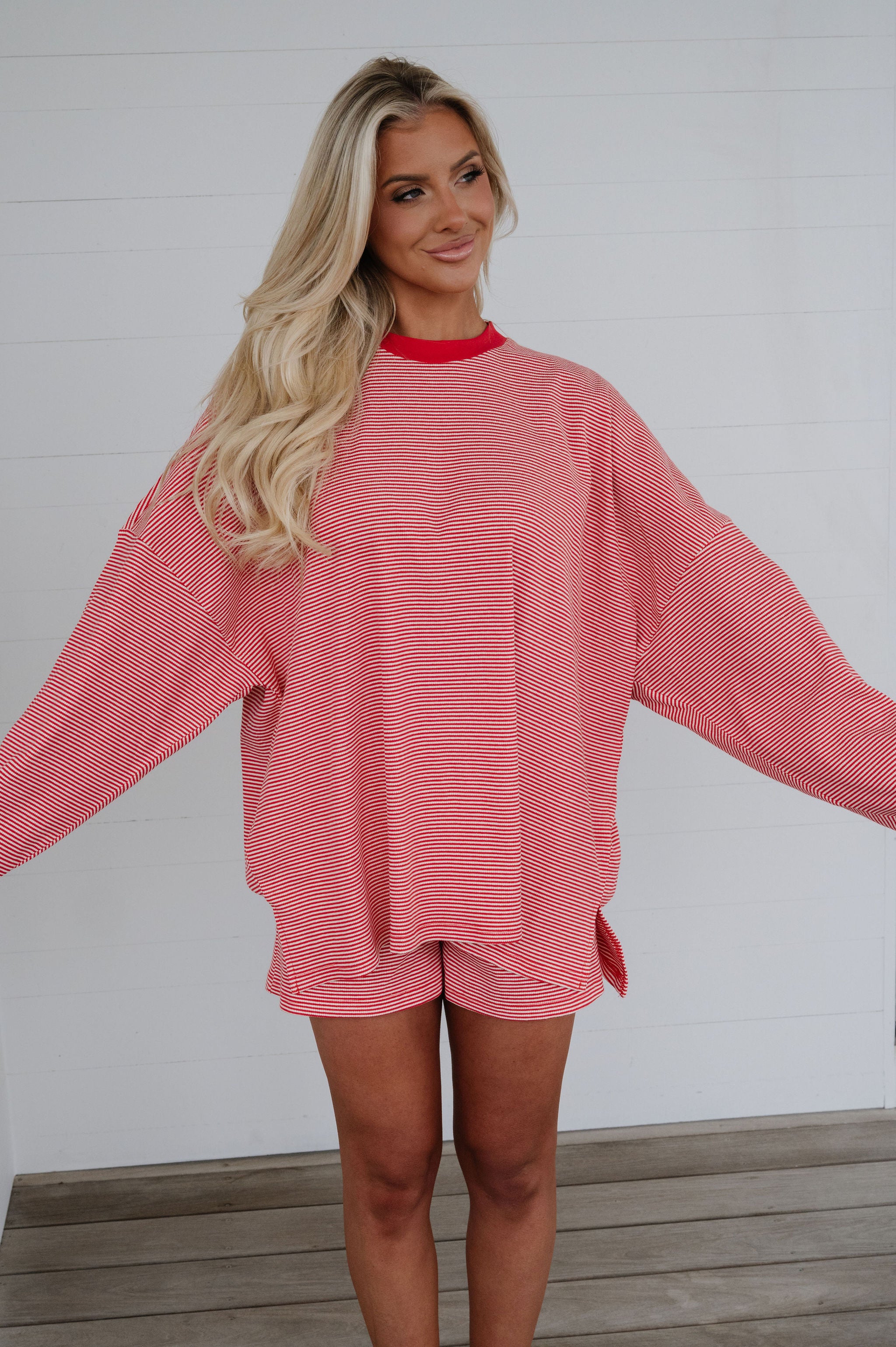 Arrington Striped Shorts-Red