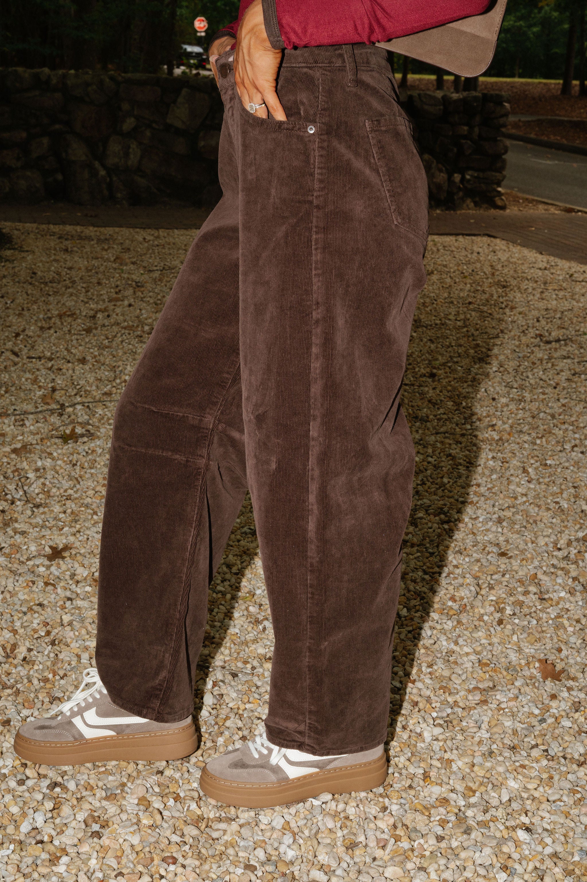 Loren Corduroy Barrel Pants-Dark Brown