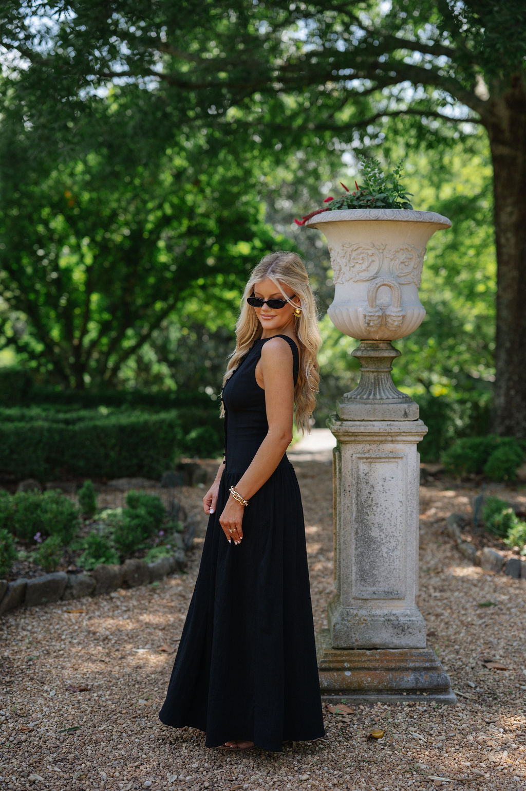 Drop Waist Linen Maxi Dress-Black