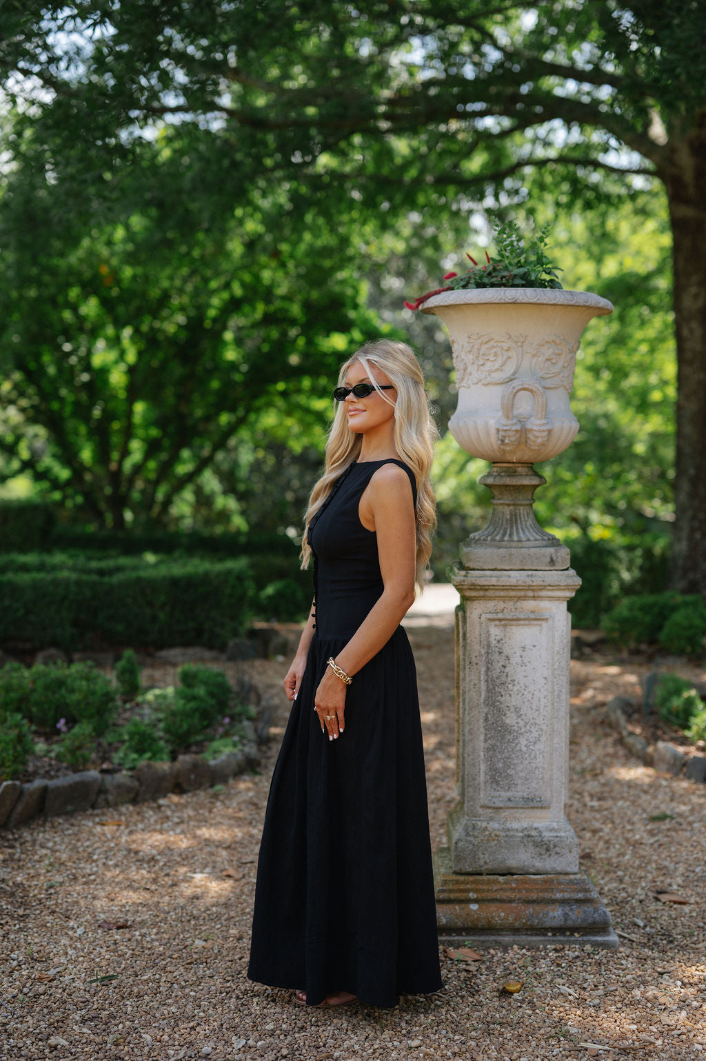 Drop Waist Linen Maxi Dress-Black