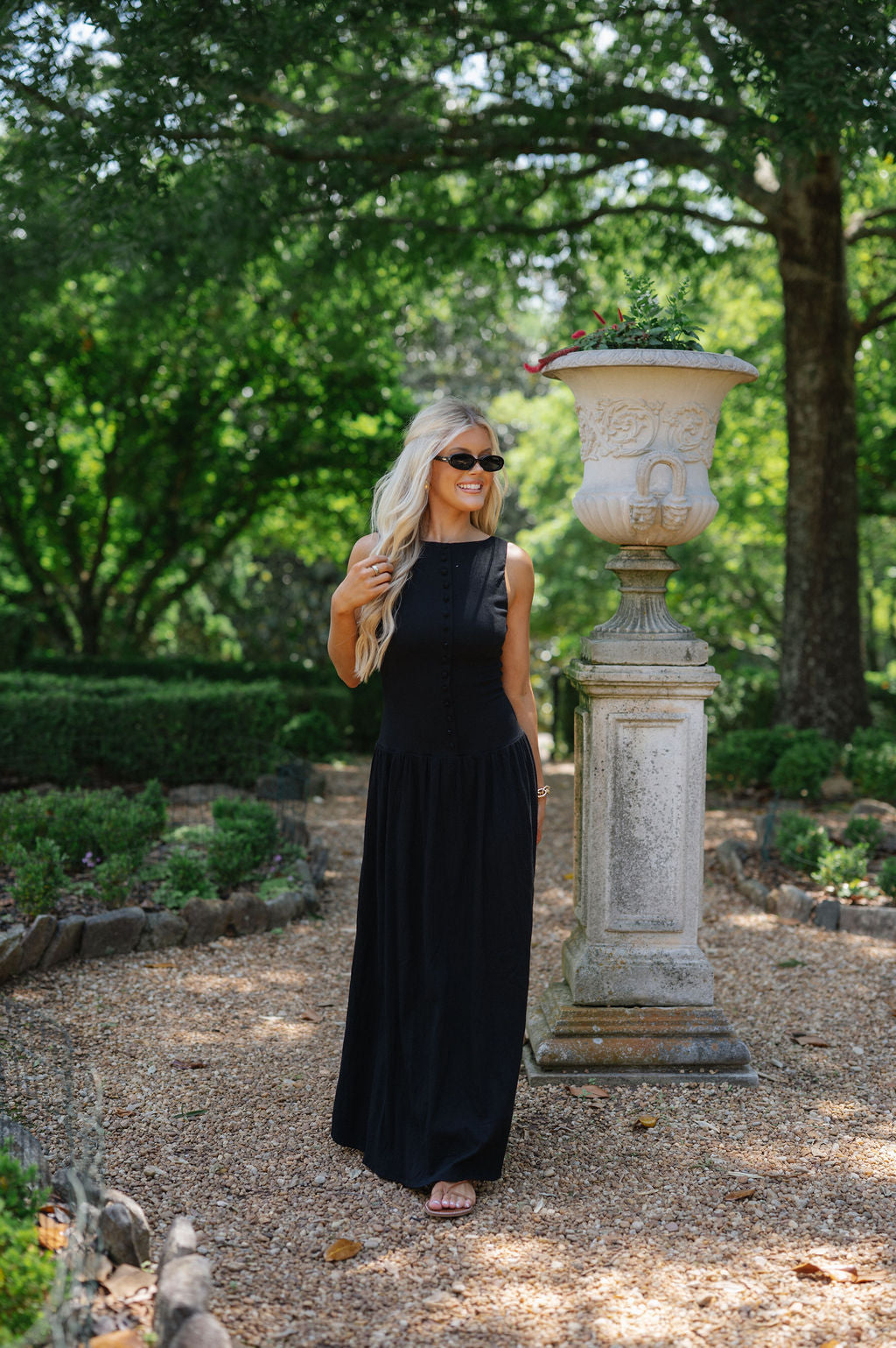 Drop Waist Linen Maxi Dress-Black