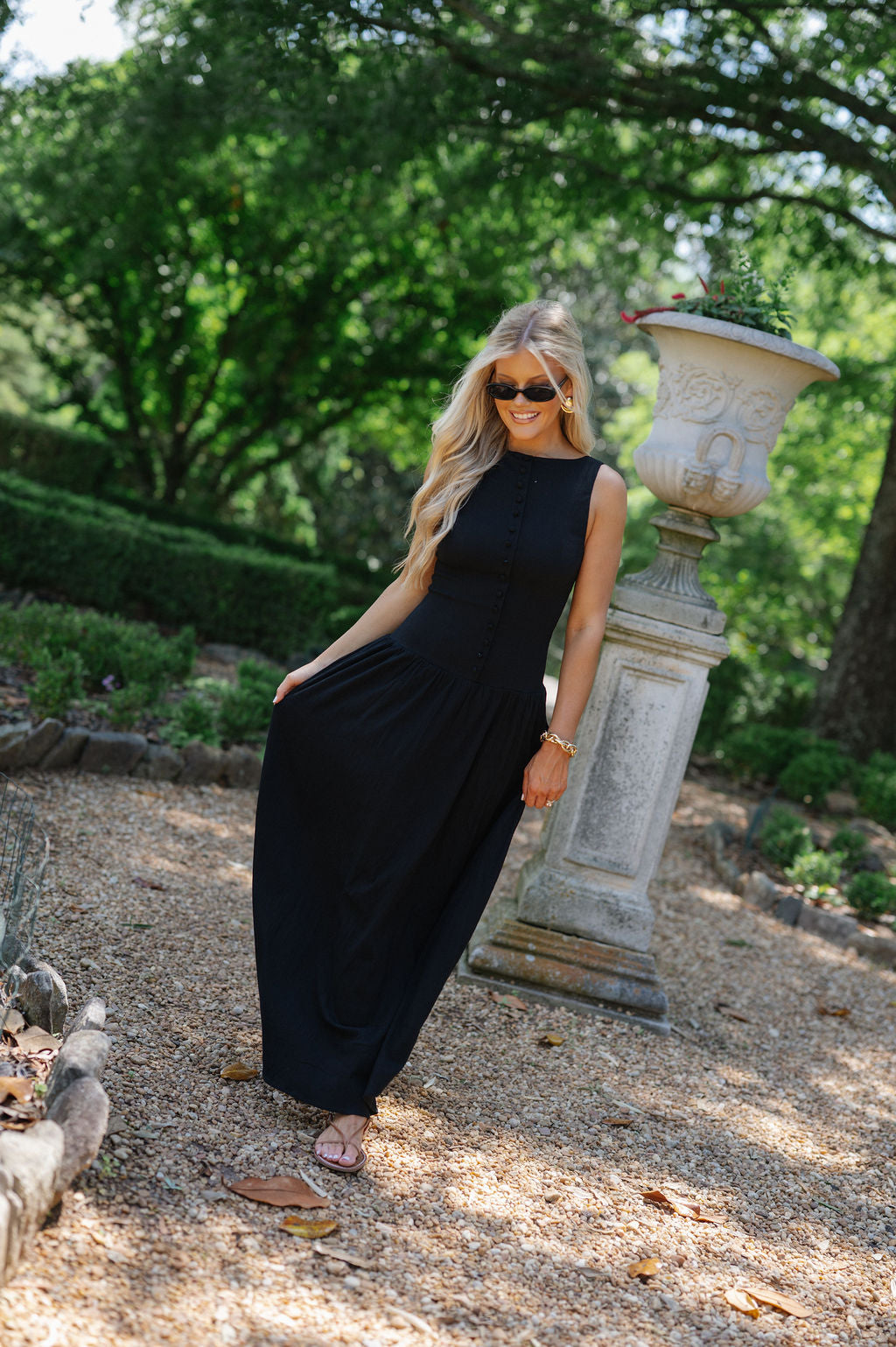 Drop Waist Linen Maxi Dress-Black