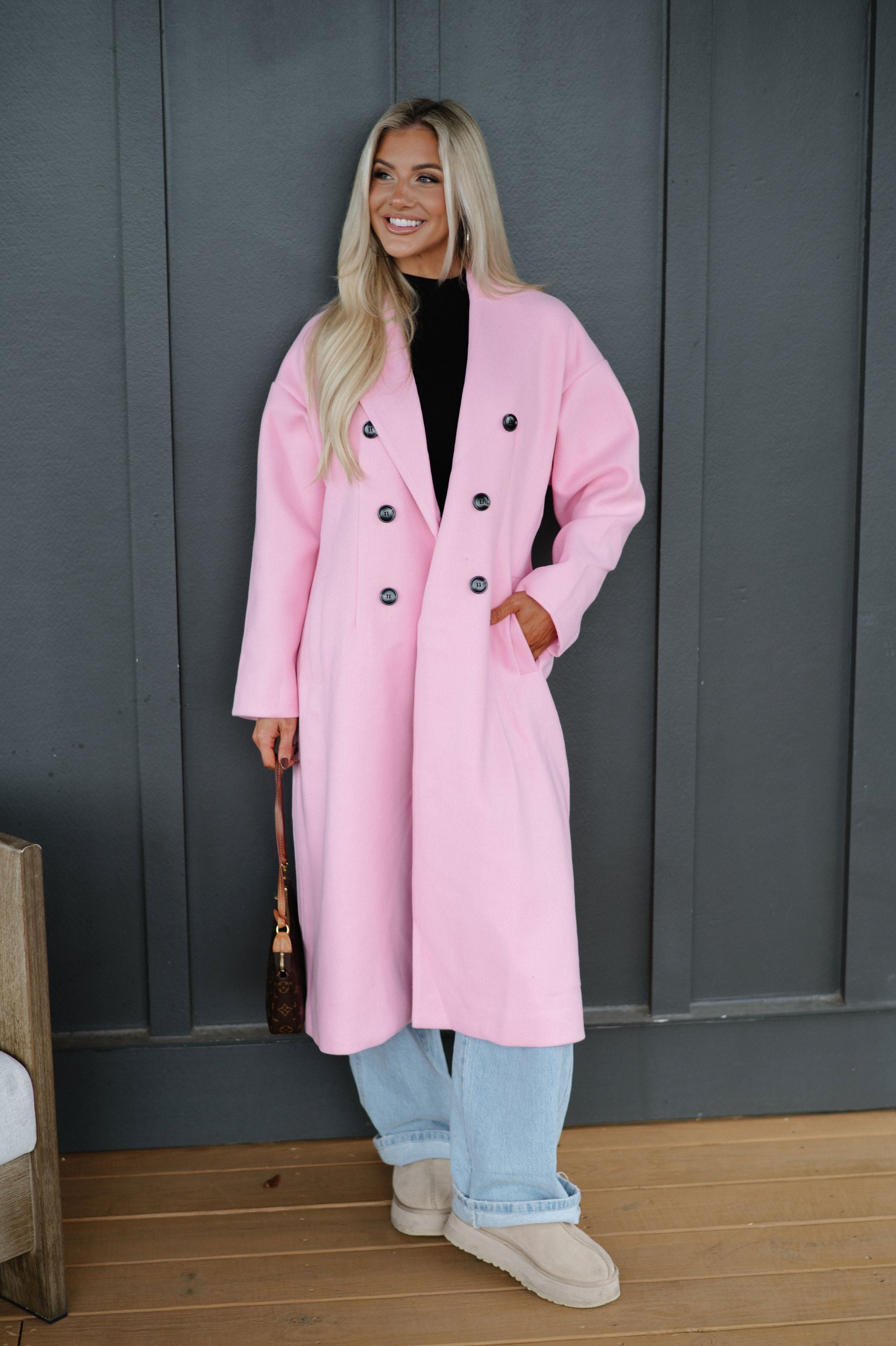 Chic Lapel Coat-Pink