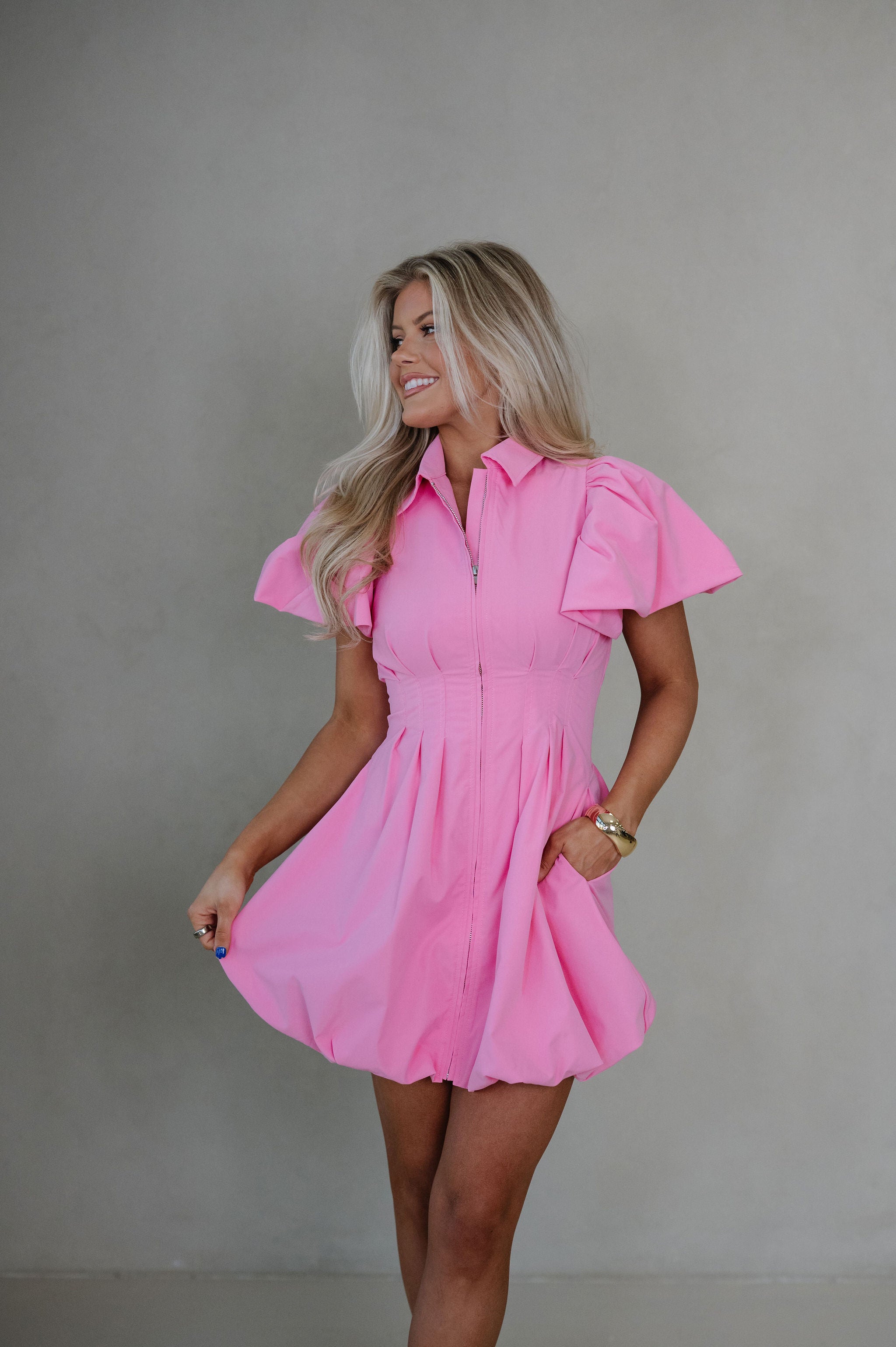 Stella Puff Sleeve Mini Dress-Light Pink