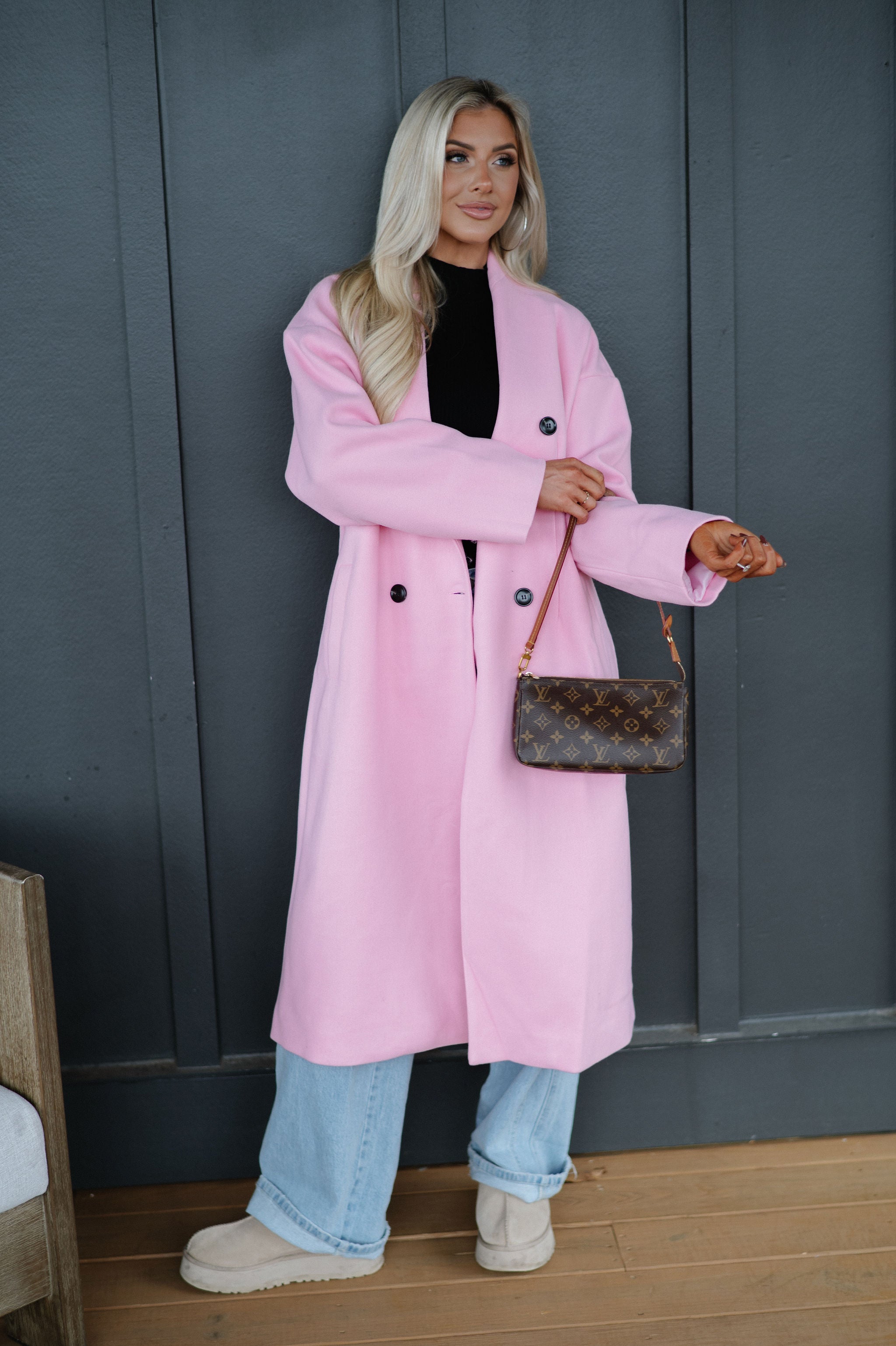 Chic Lapel Coat-Pink