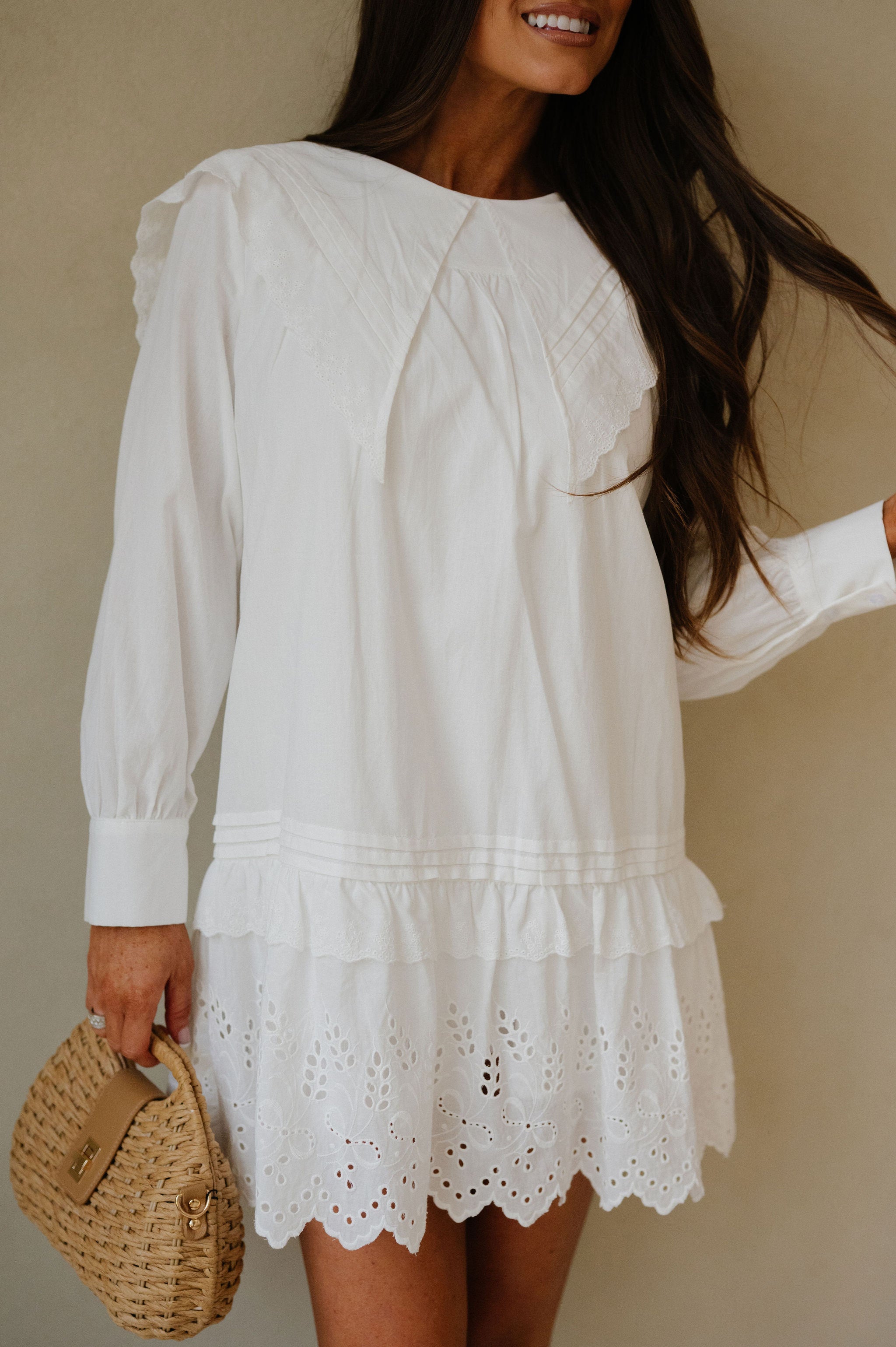 Mallie Eyelet Mini Dress-Off White