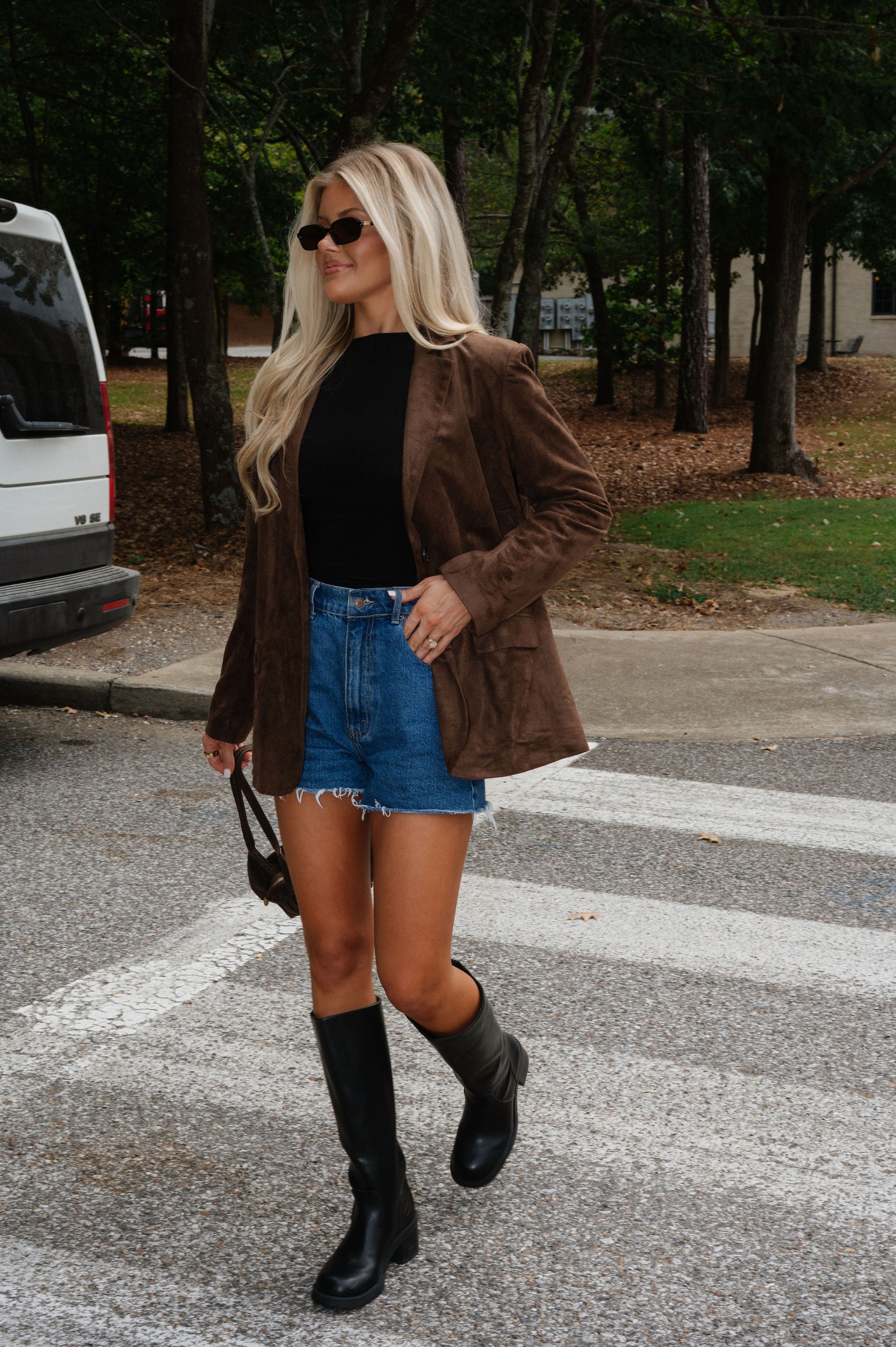 Suede Blazer Jacket-Espresso