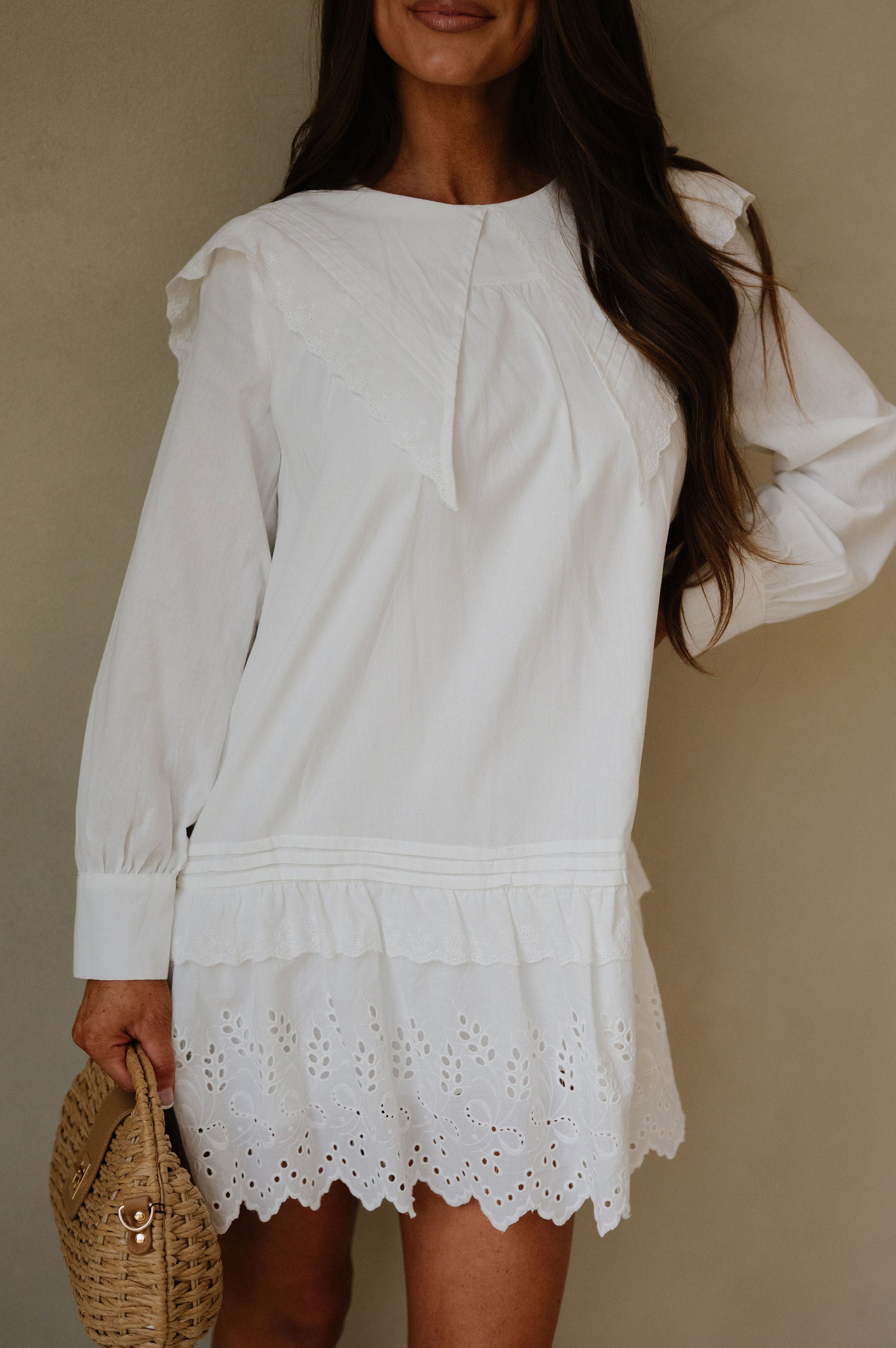 Mallie Eyelet Mini Dress-Off White