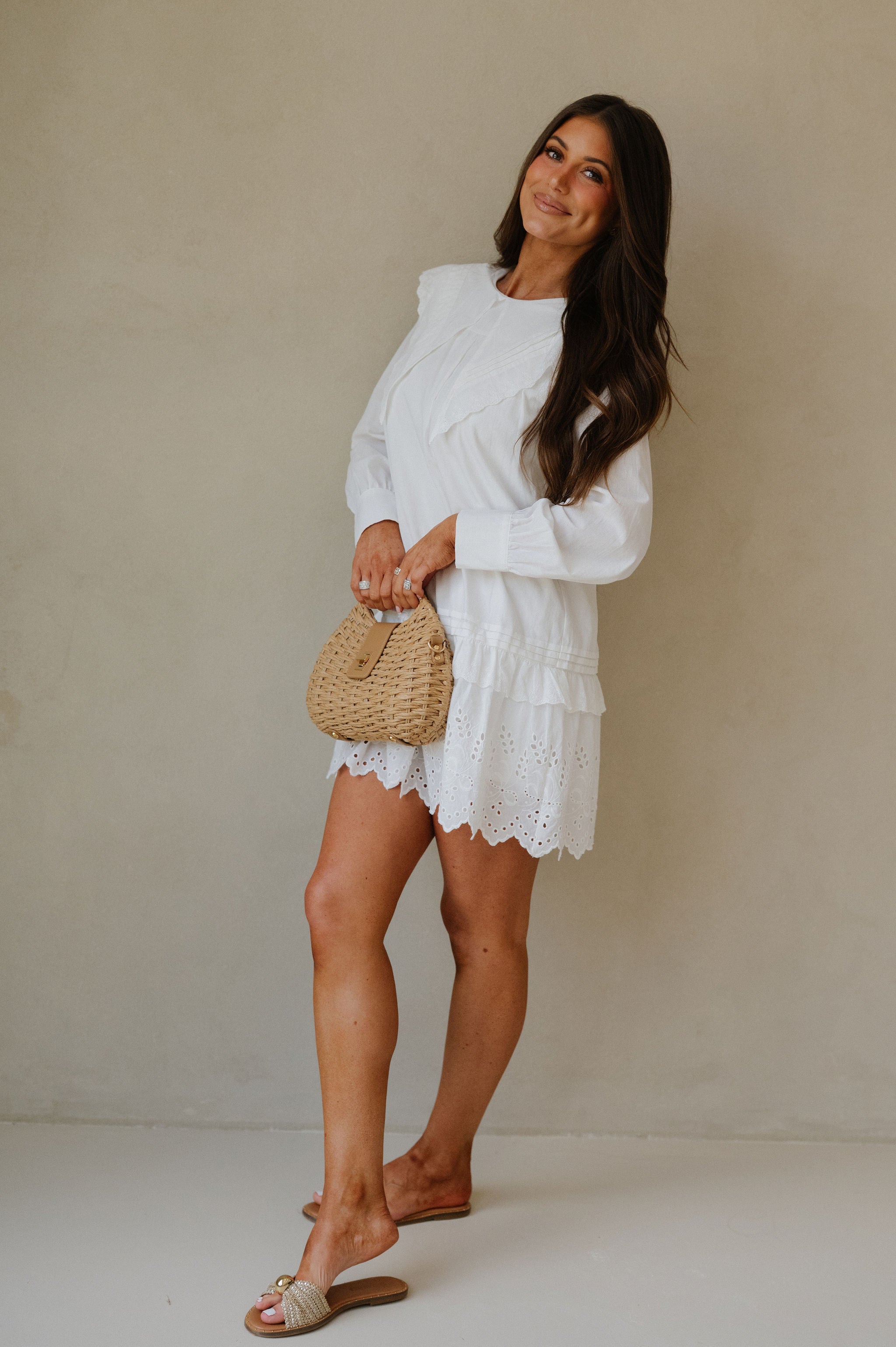 Mallie Eyelet Mini Dress-Off White