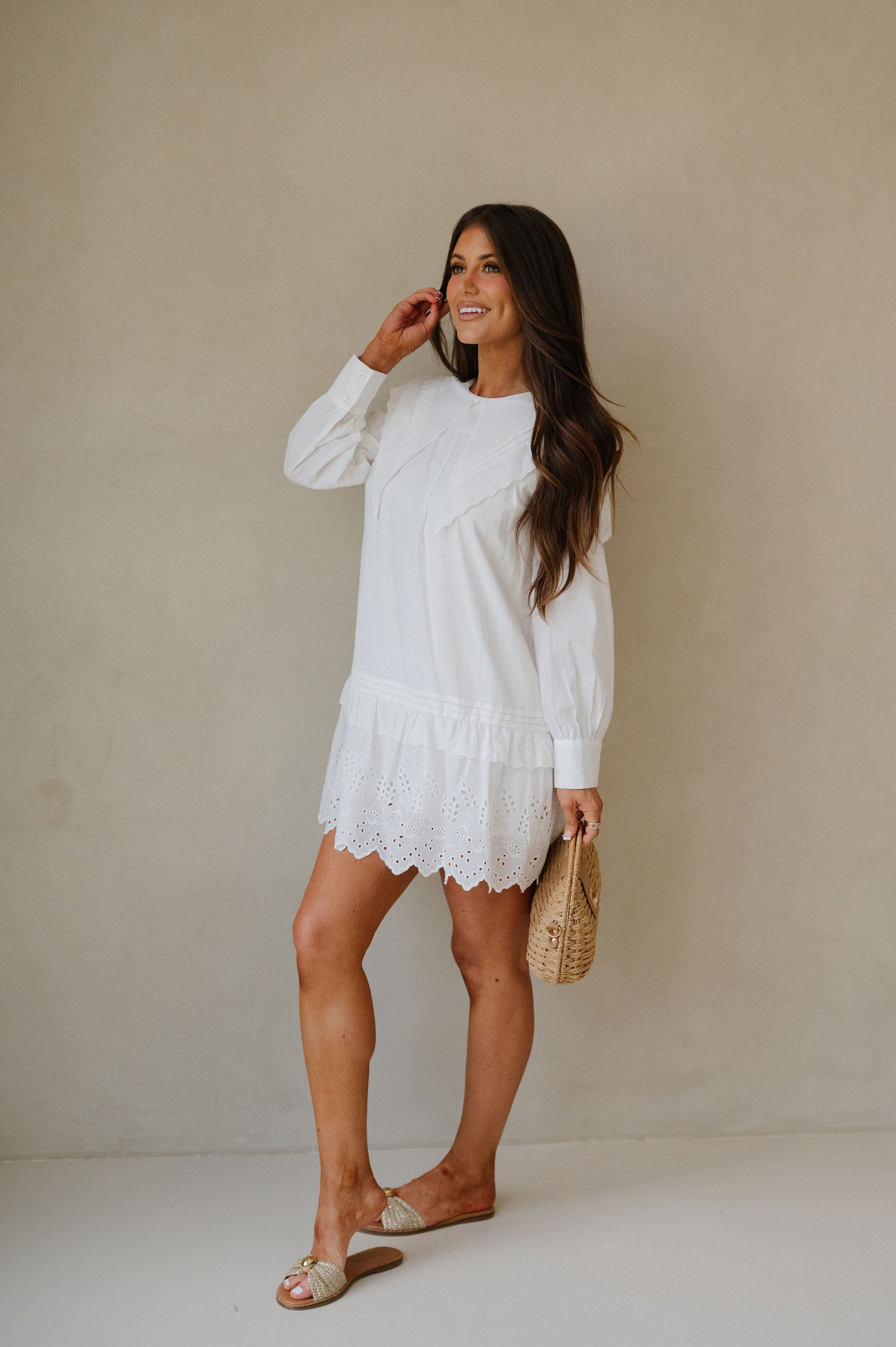 Mallie Eyelet Mini Dress-Off White