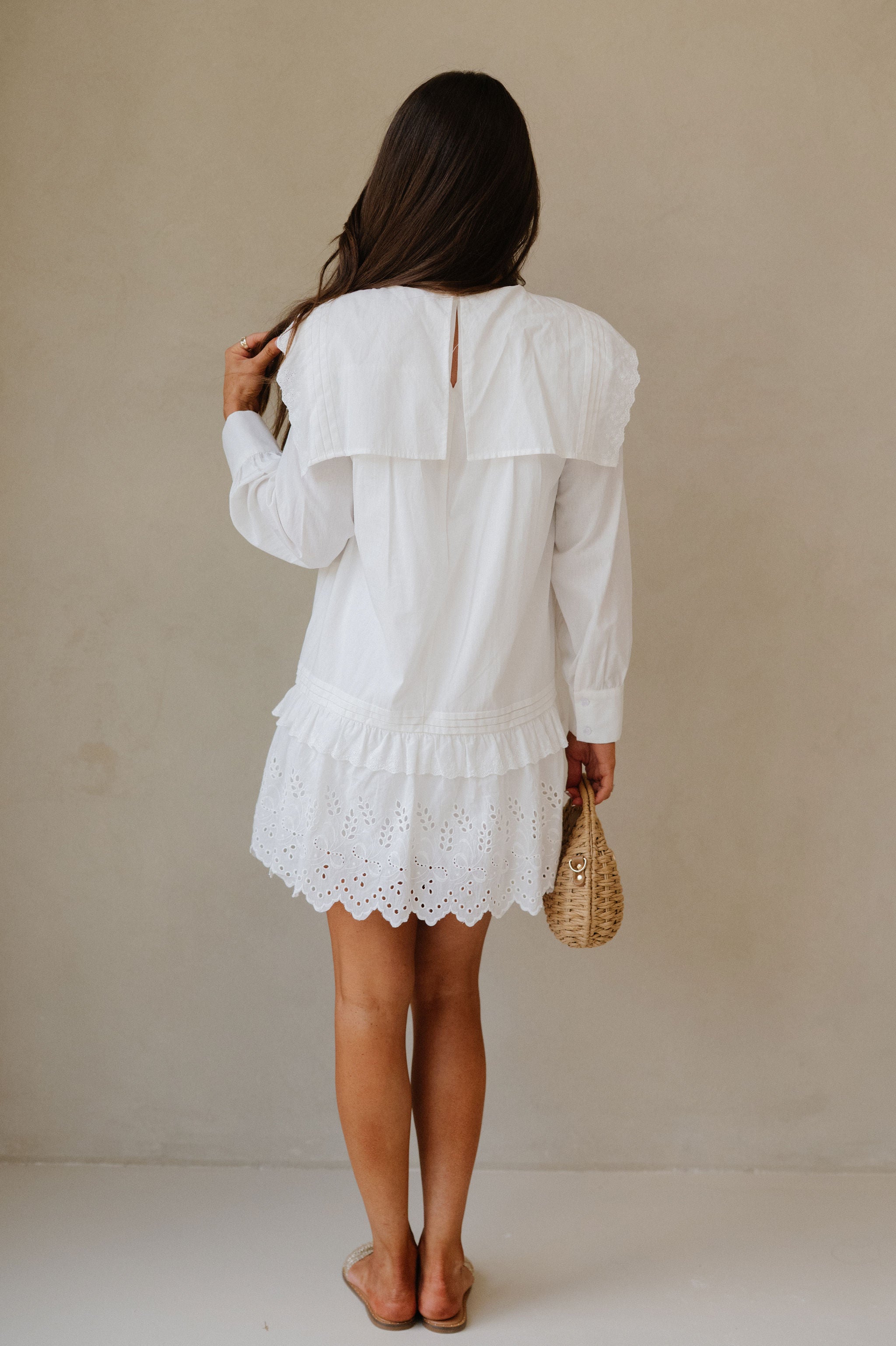 Mallie Eyelet Mini Dress-Off White