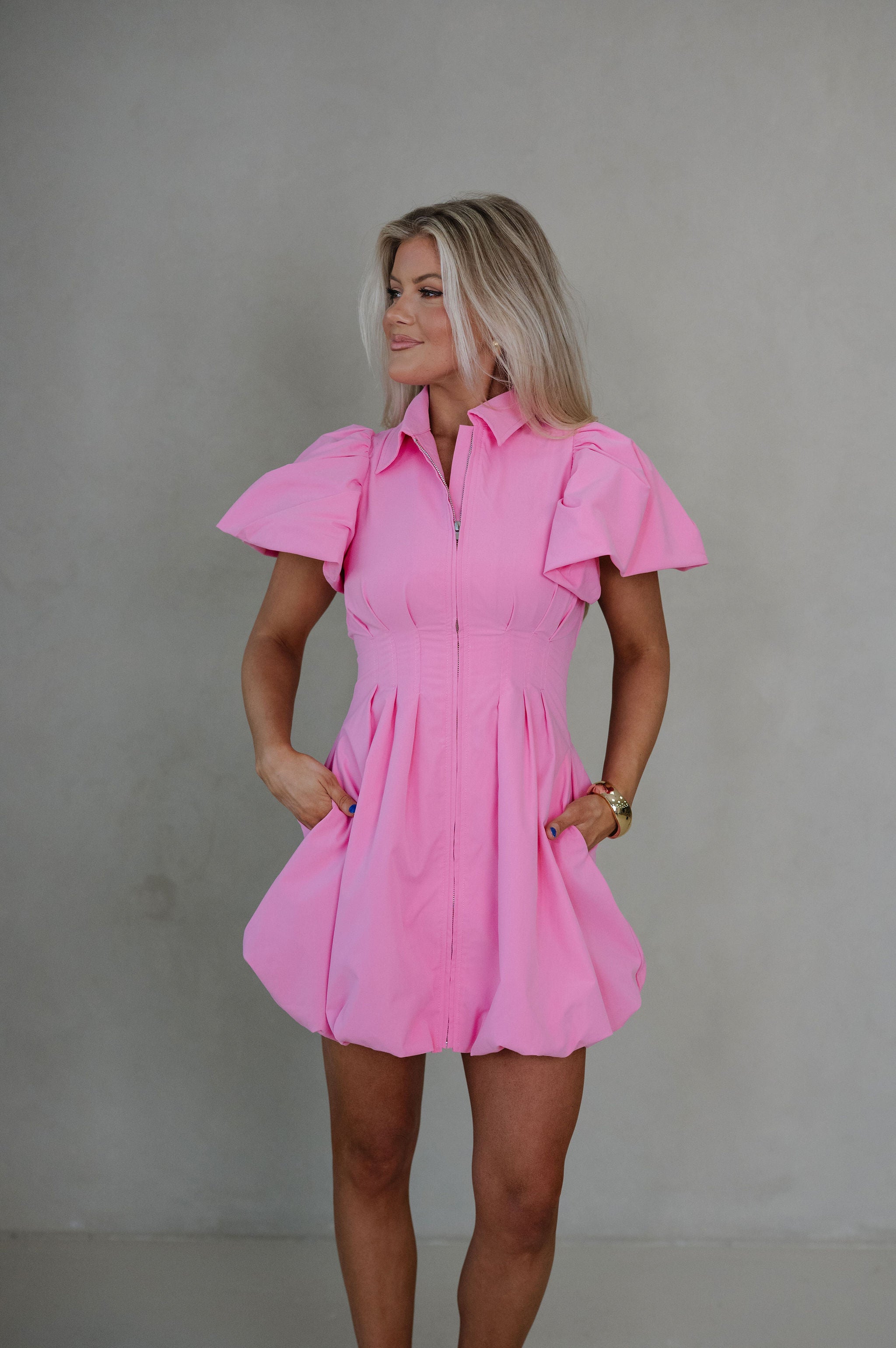Stella Puff Sleeve Mini Dress-Light Pink