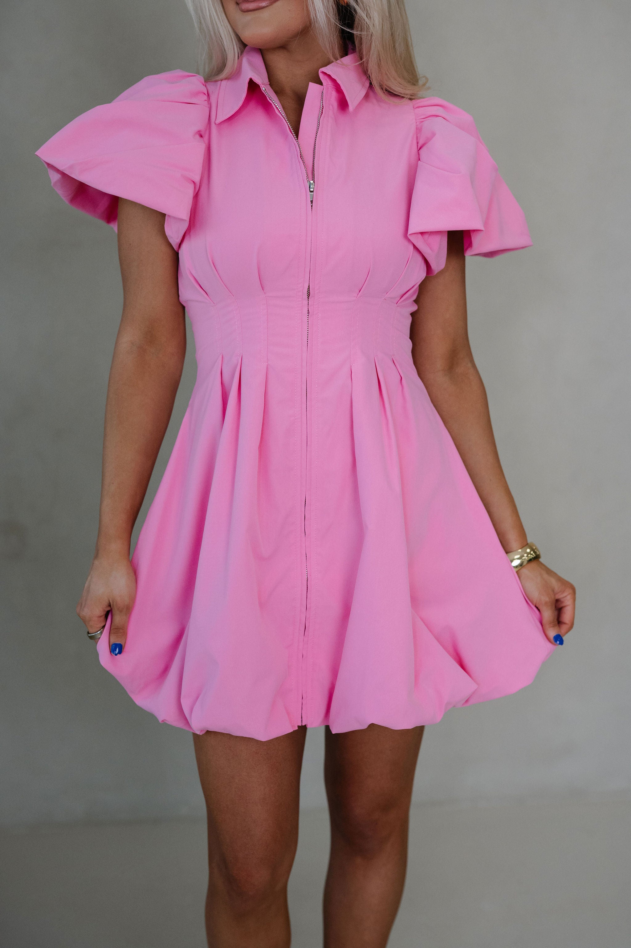 Stella Puff Sleeve Mini Dress-Light Pink
