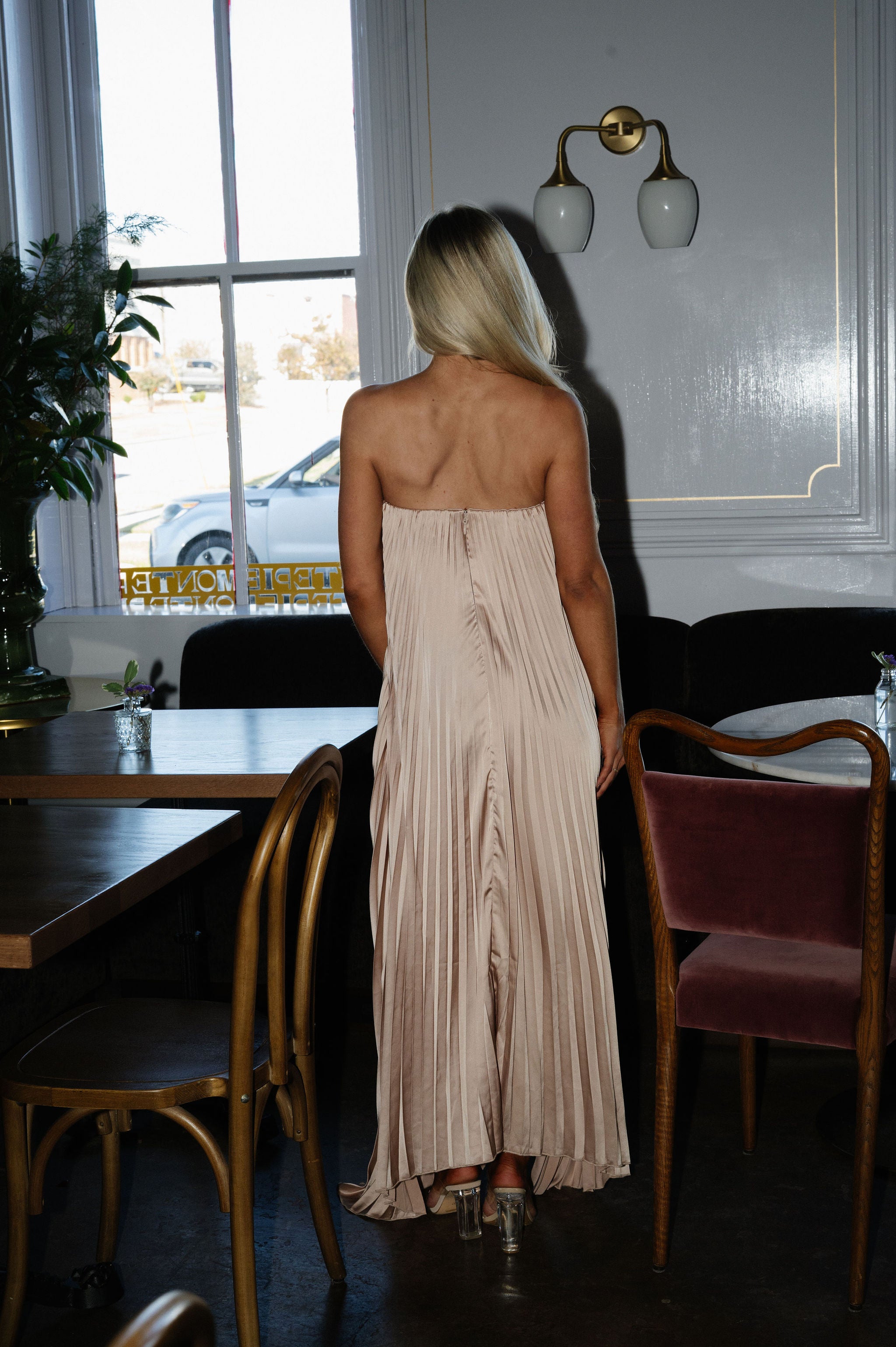 Madeline Pleated Dress-Oyster