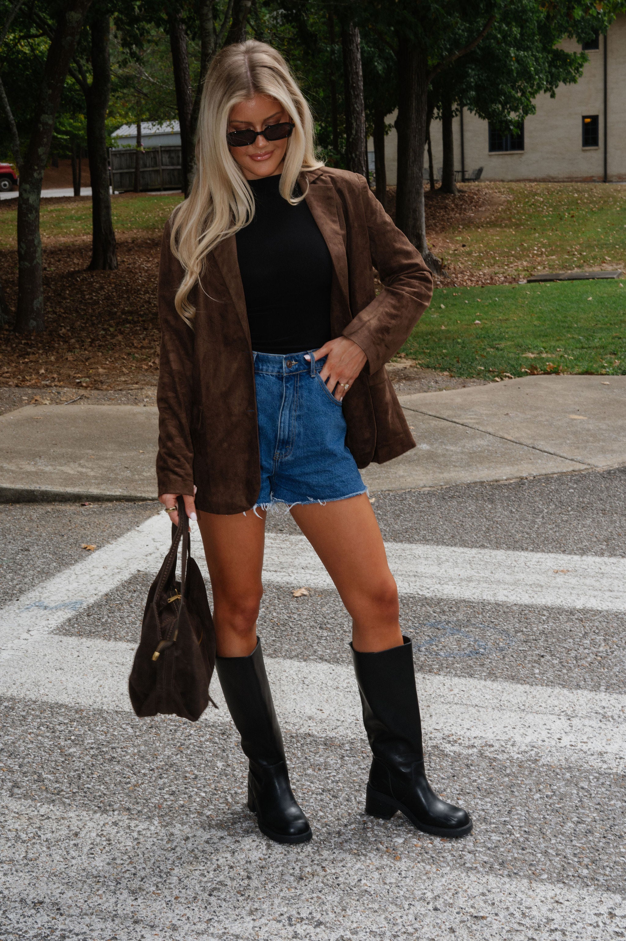 Suede Blazer Jacket-Espresso