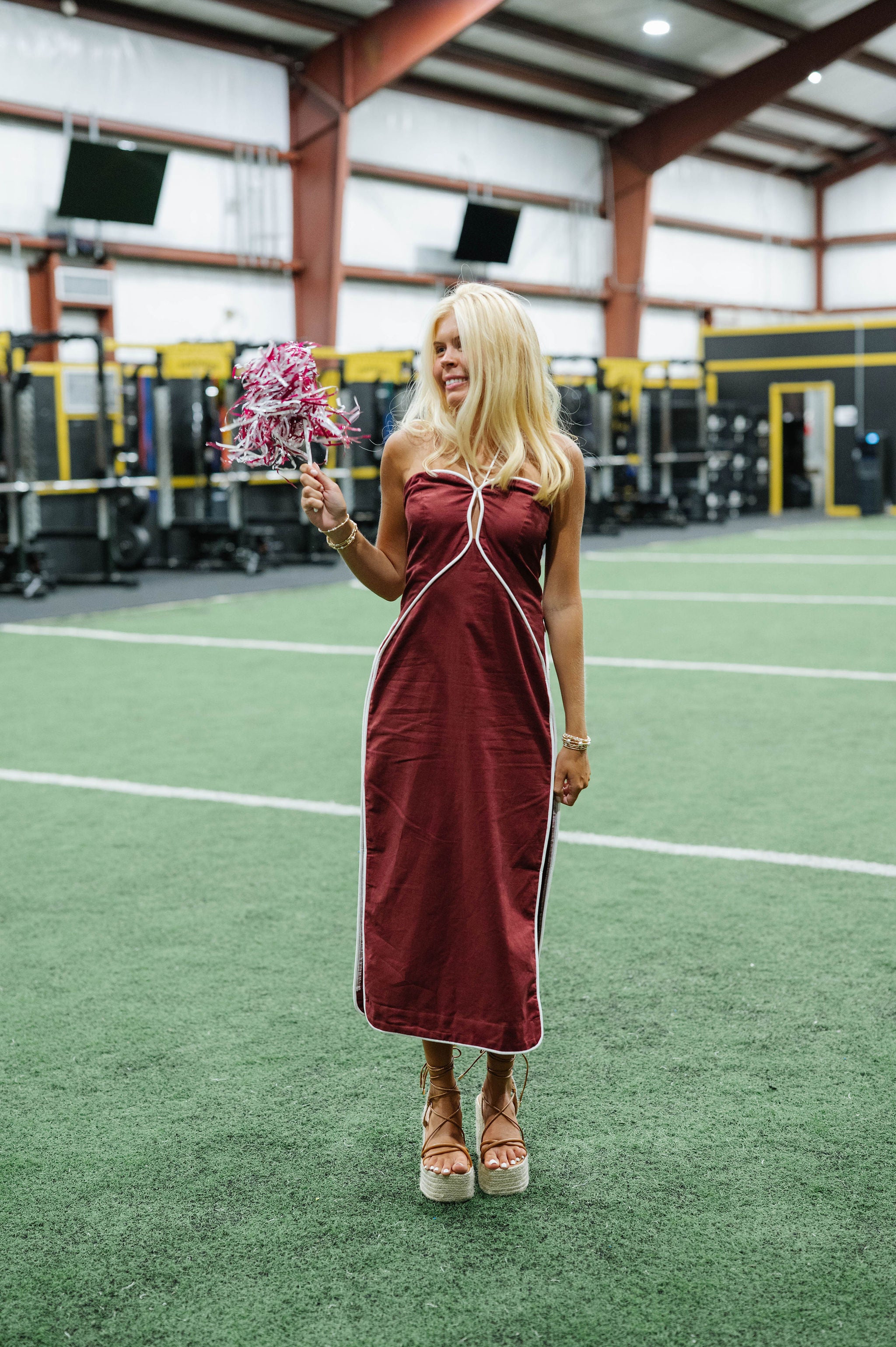 Leon Halter Midi Dress-Maroon/White