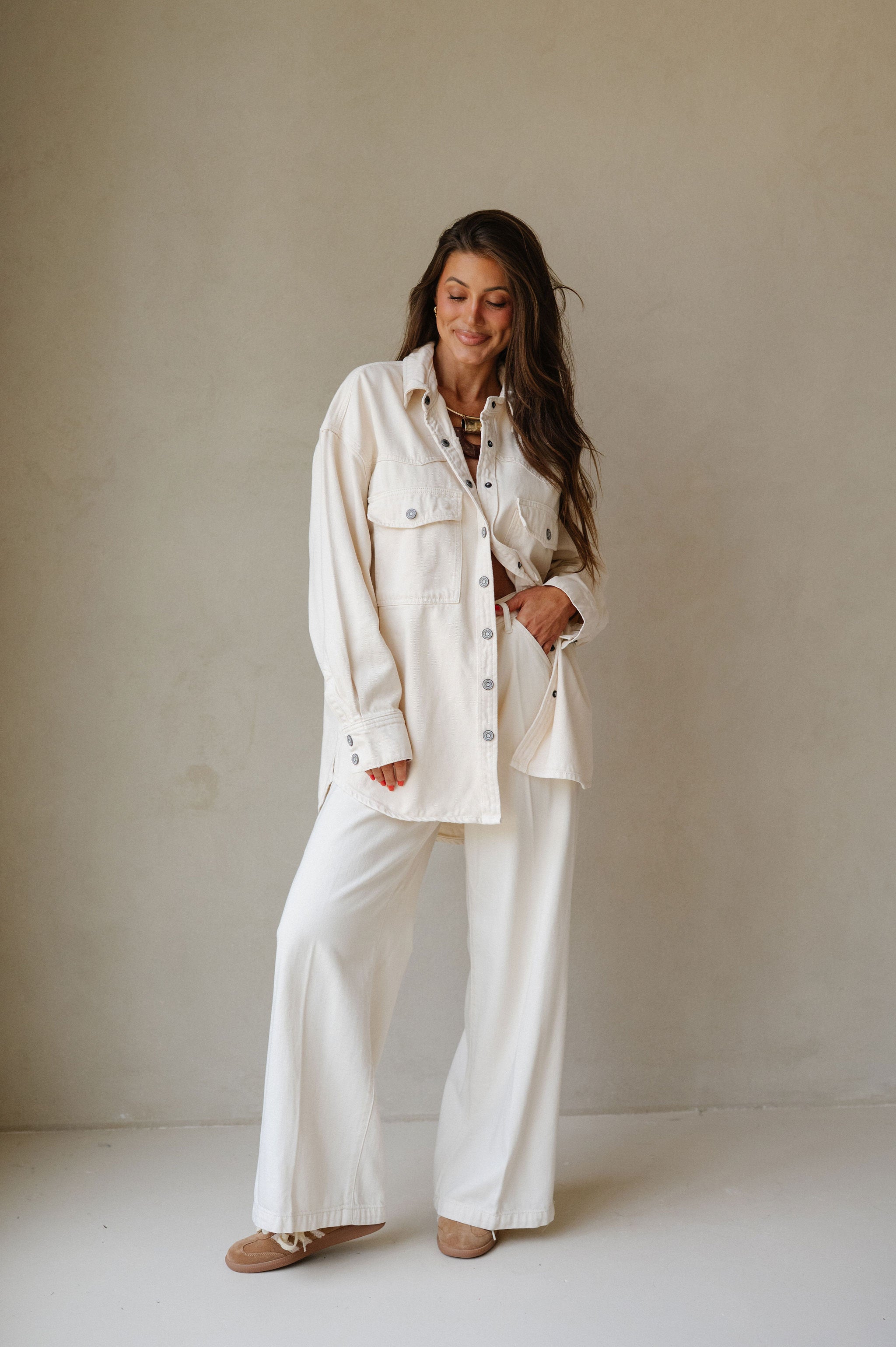 Oversized Western Shirt-Ecru