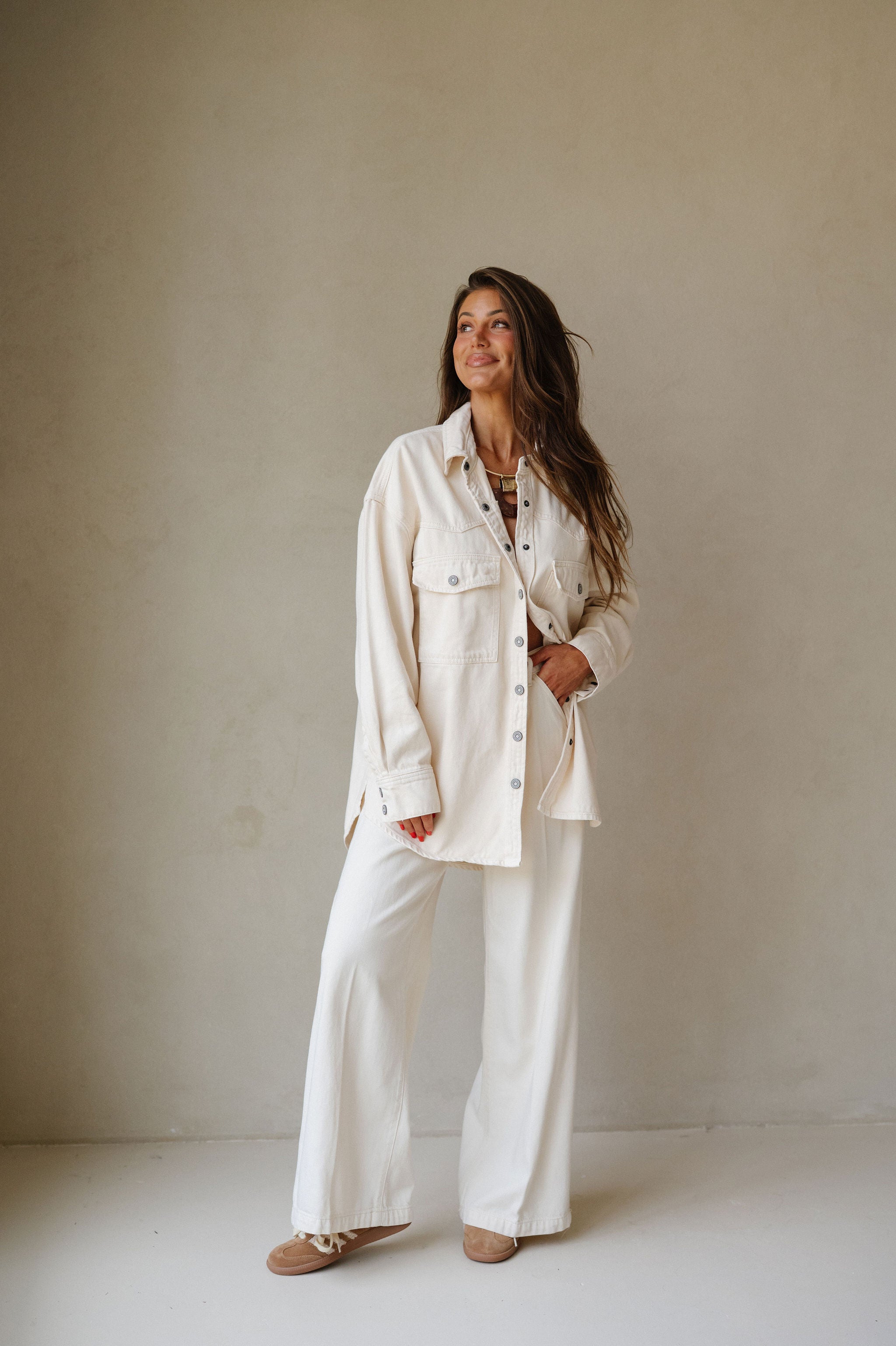 Oversized Western Shirt-Ecru