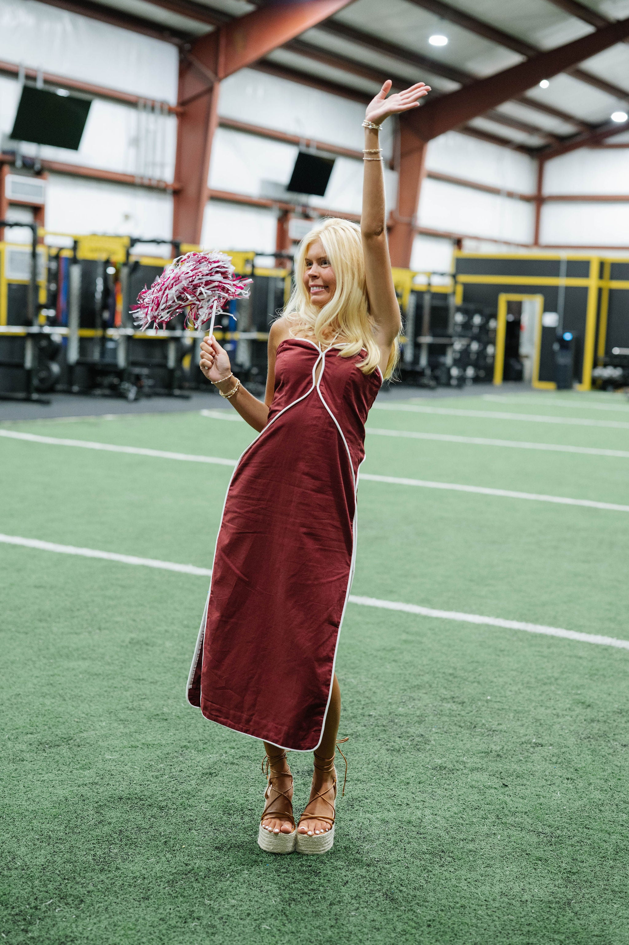 Leon Halter Midi Dress-Maroon/White
