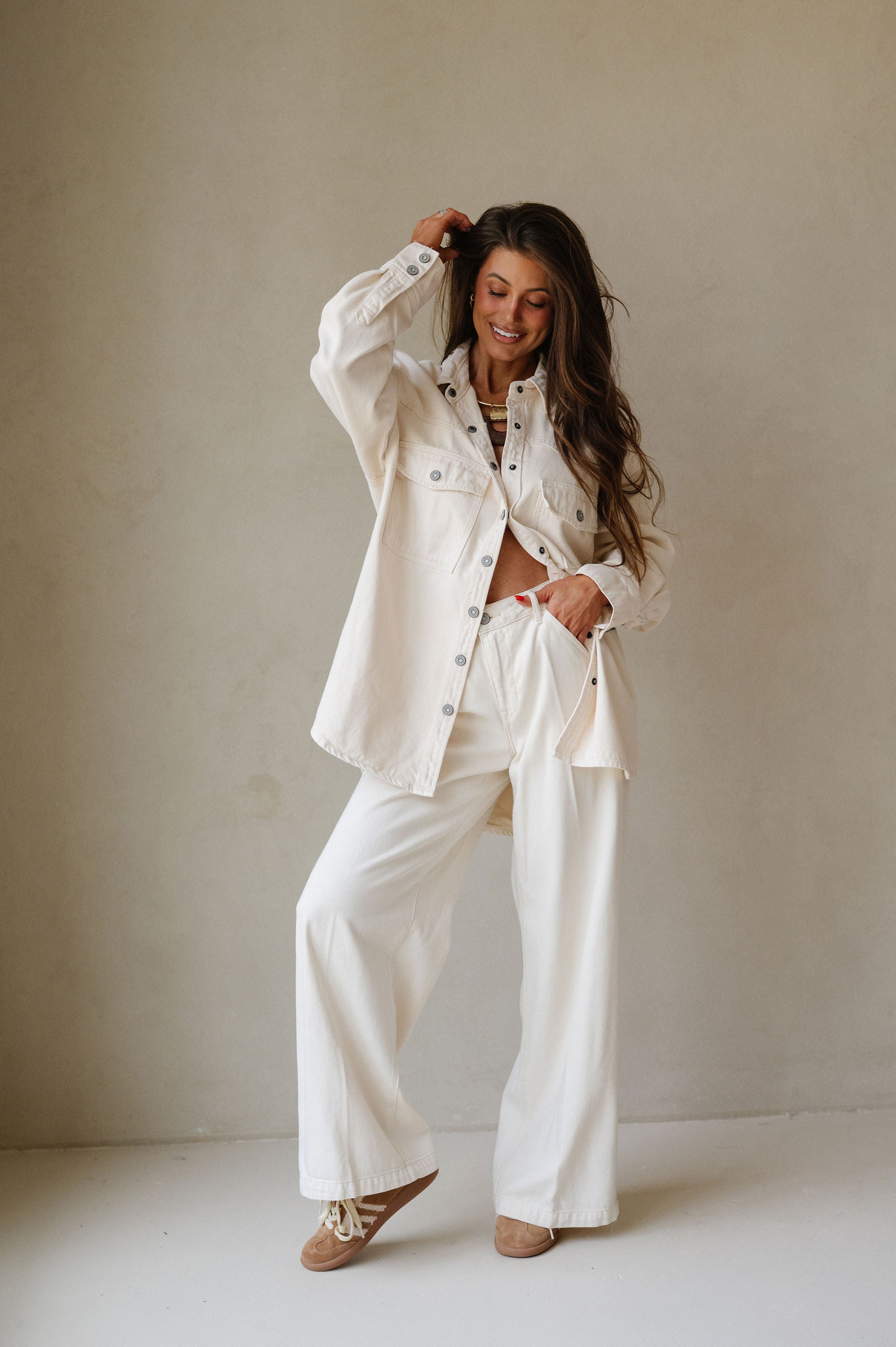 Oversized Western Shirt-Ecru
