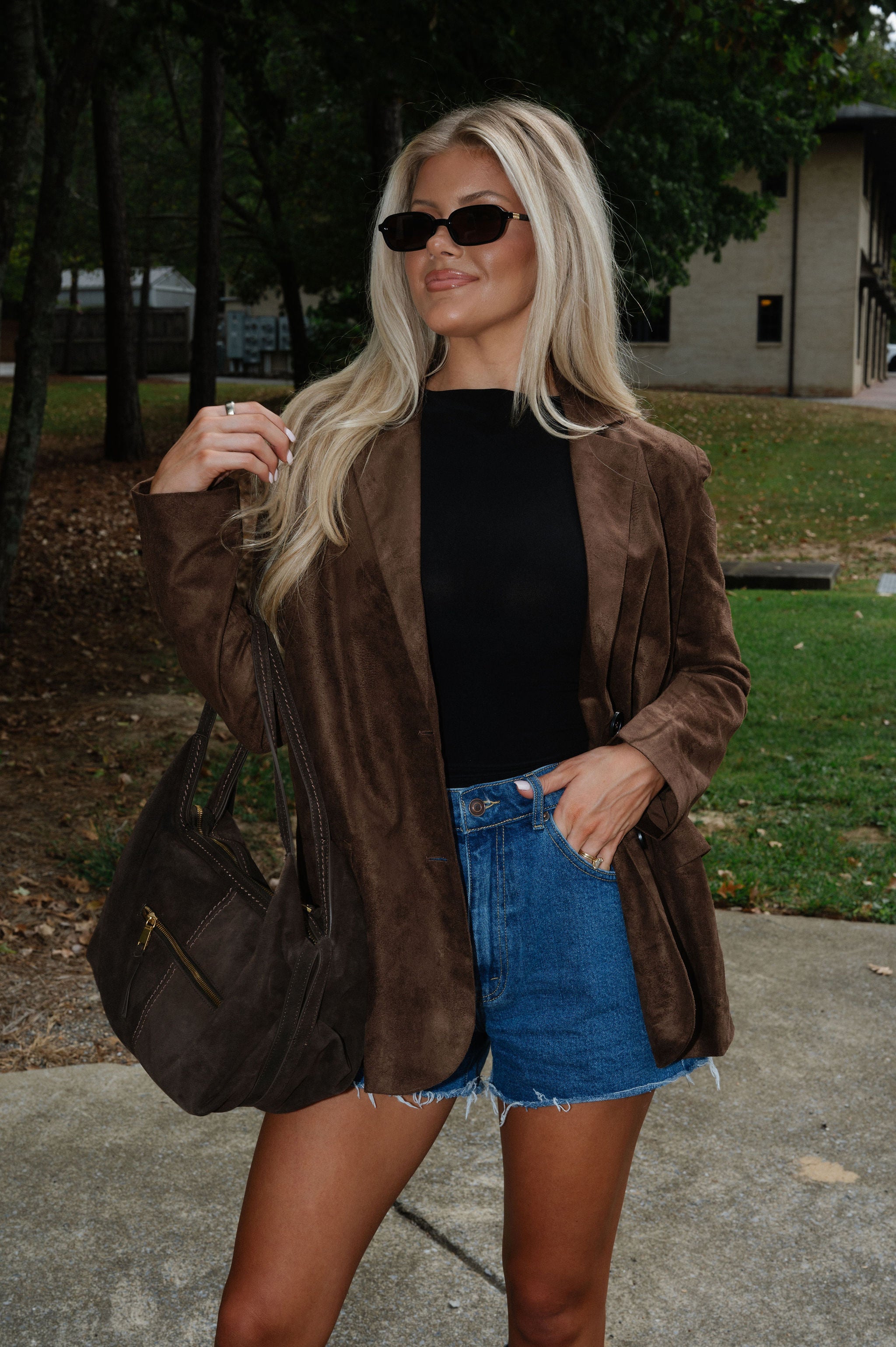 Suede Blazer Jacket-Espresso