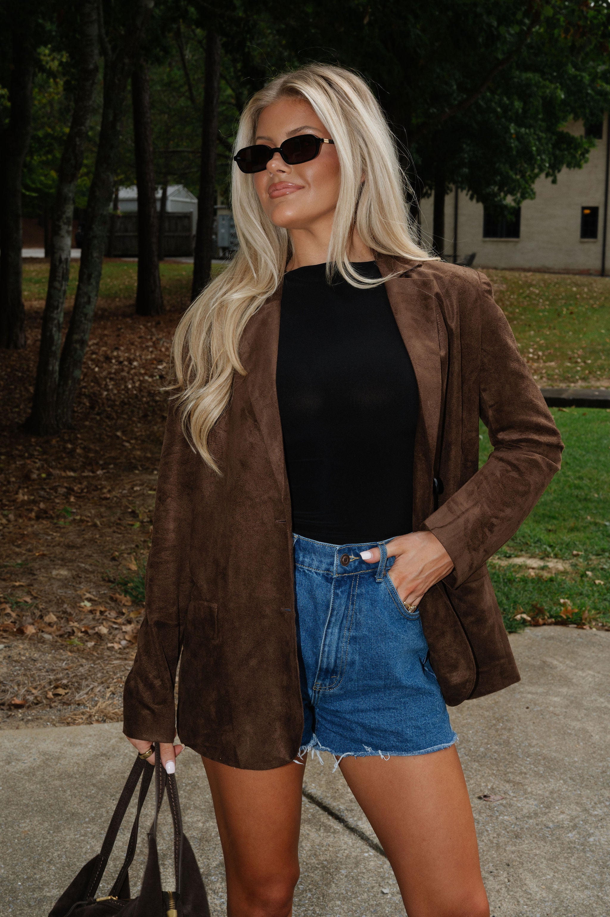 Suede Blazer Jacket-Espresso