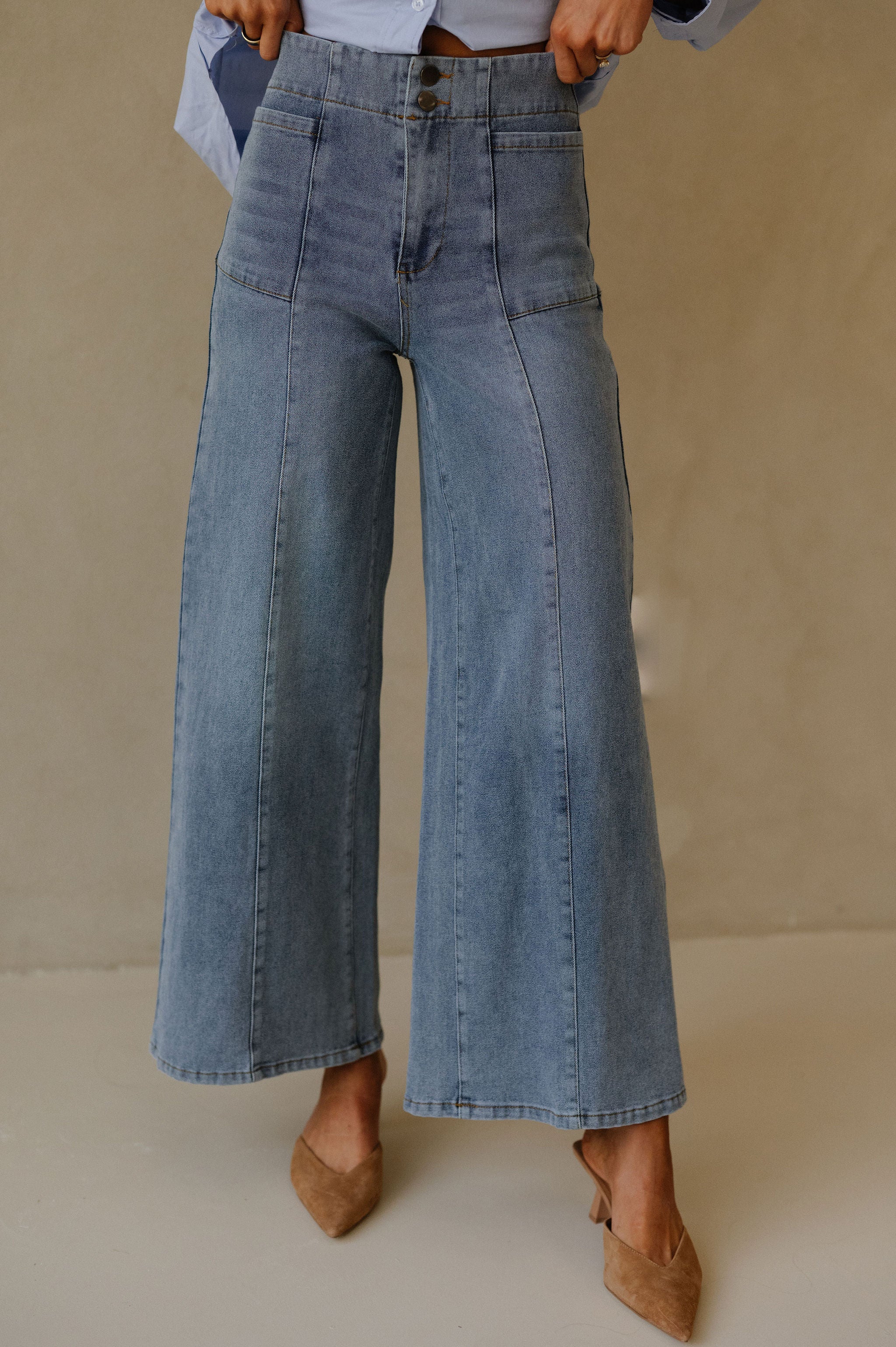Kade Wide Leg Pants-Washed Denim