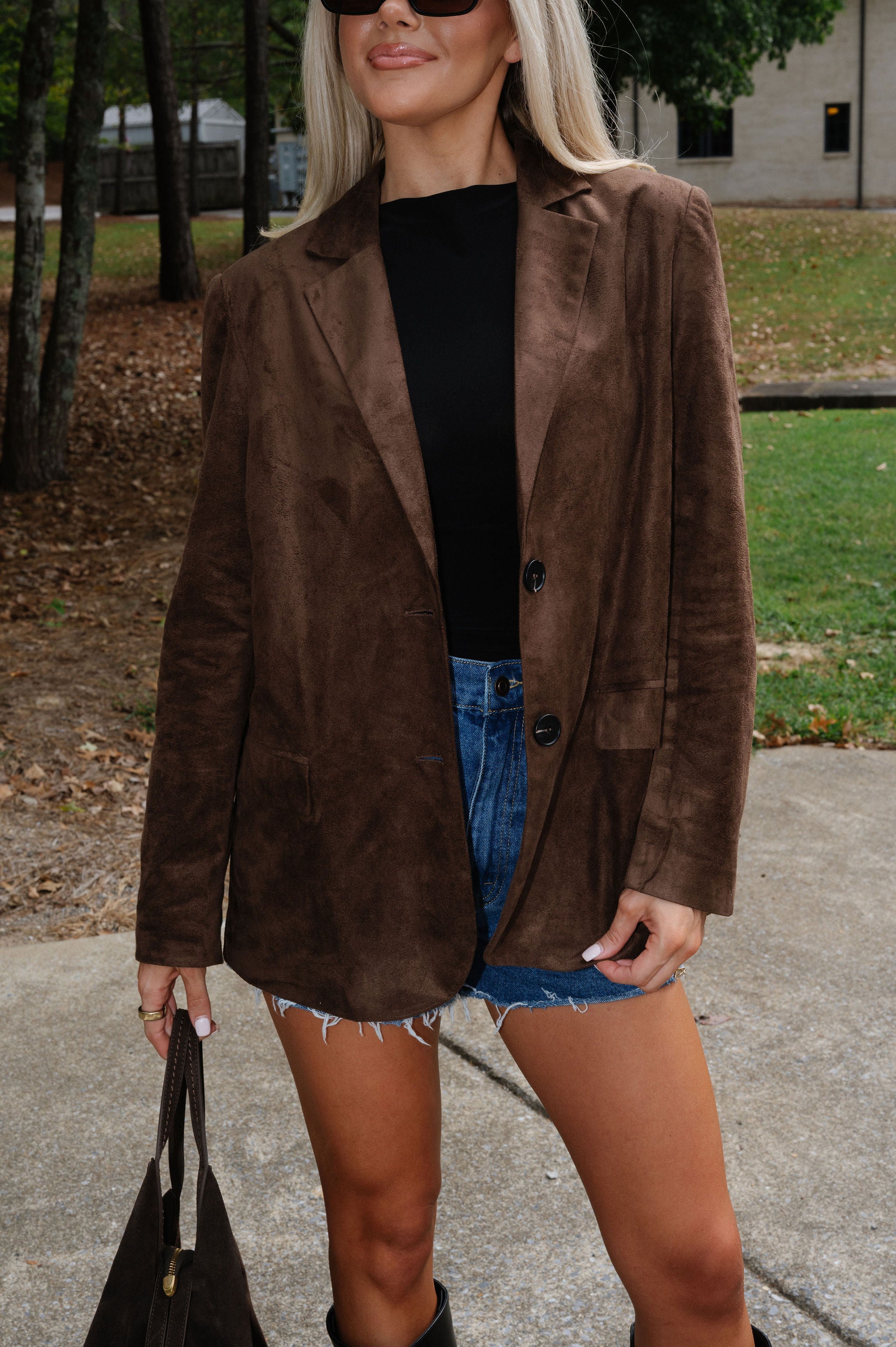Suede Blazer Jacket-Espresso